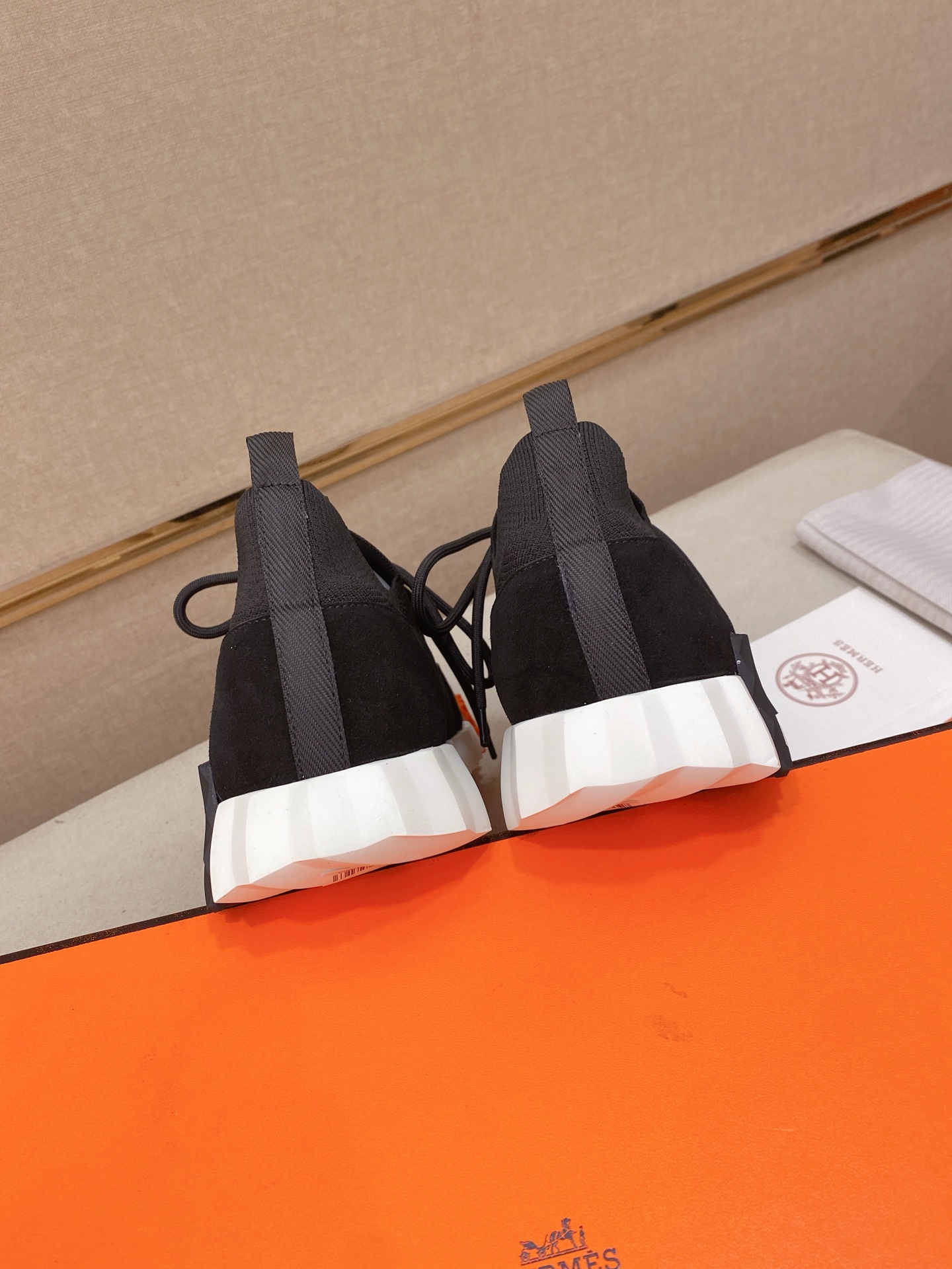 Hermes Knit Leather Sneakers Black
