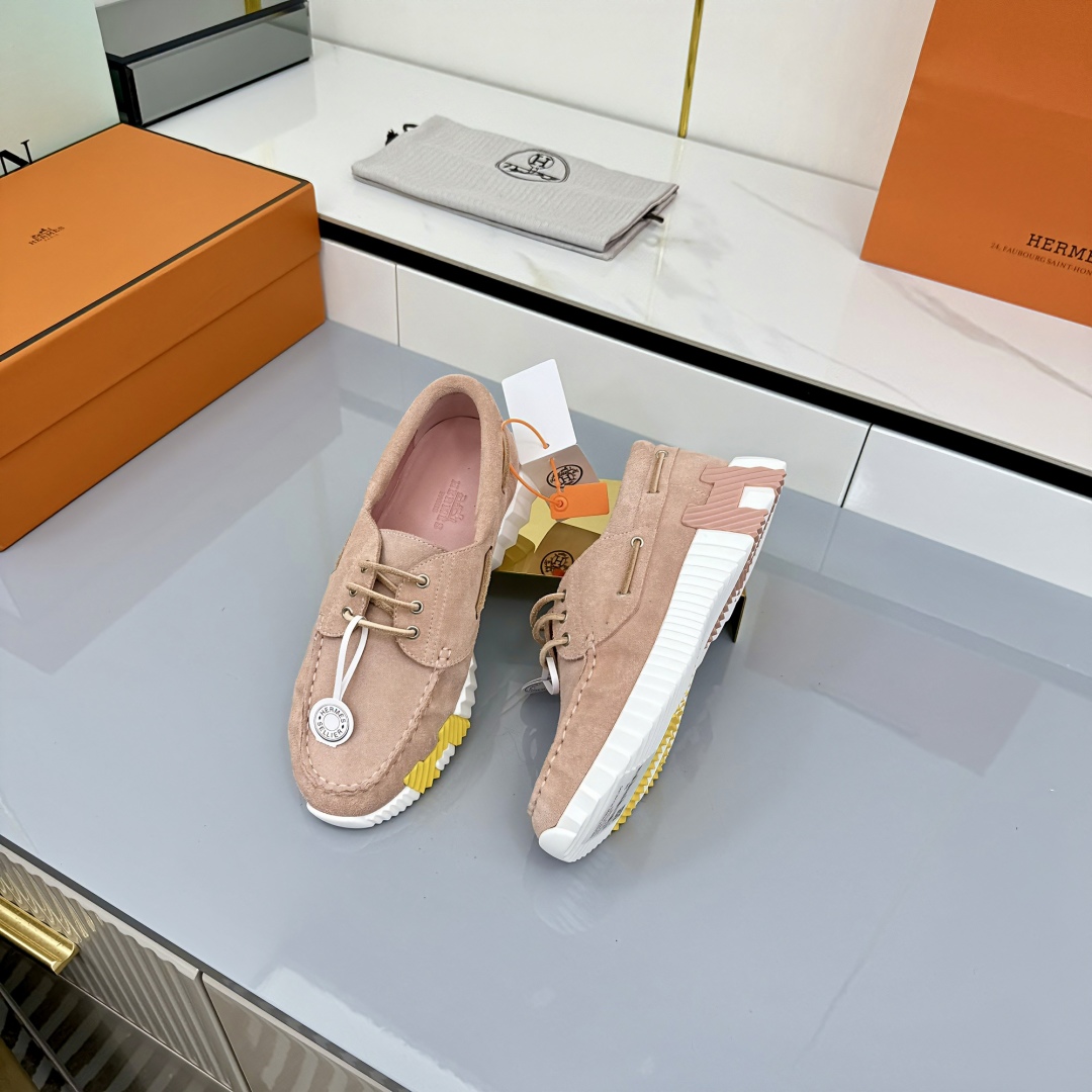 Hermes Loosneaker Suede Leather Sneakers Pink