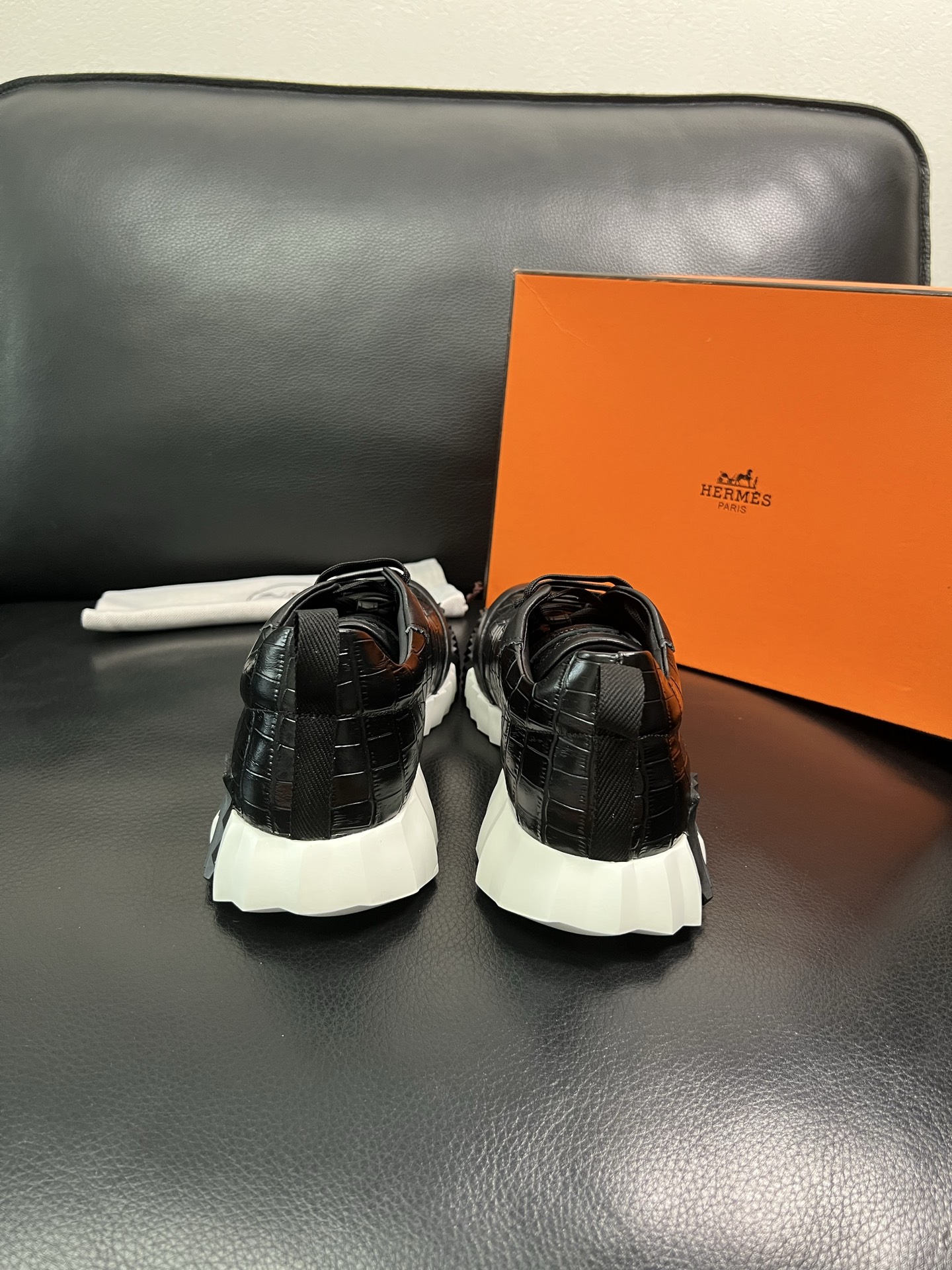 Hermes Croc-Embossed Sneakers Black