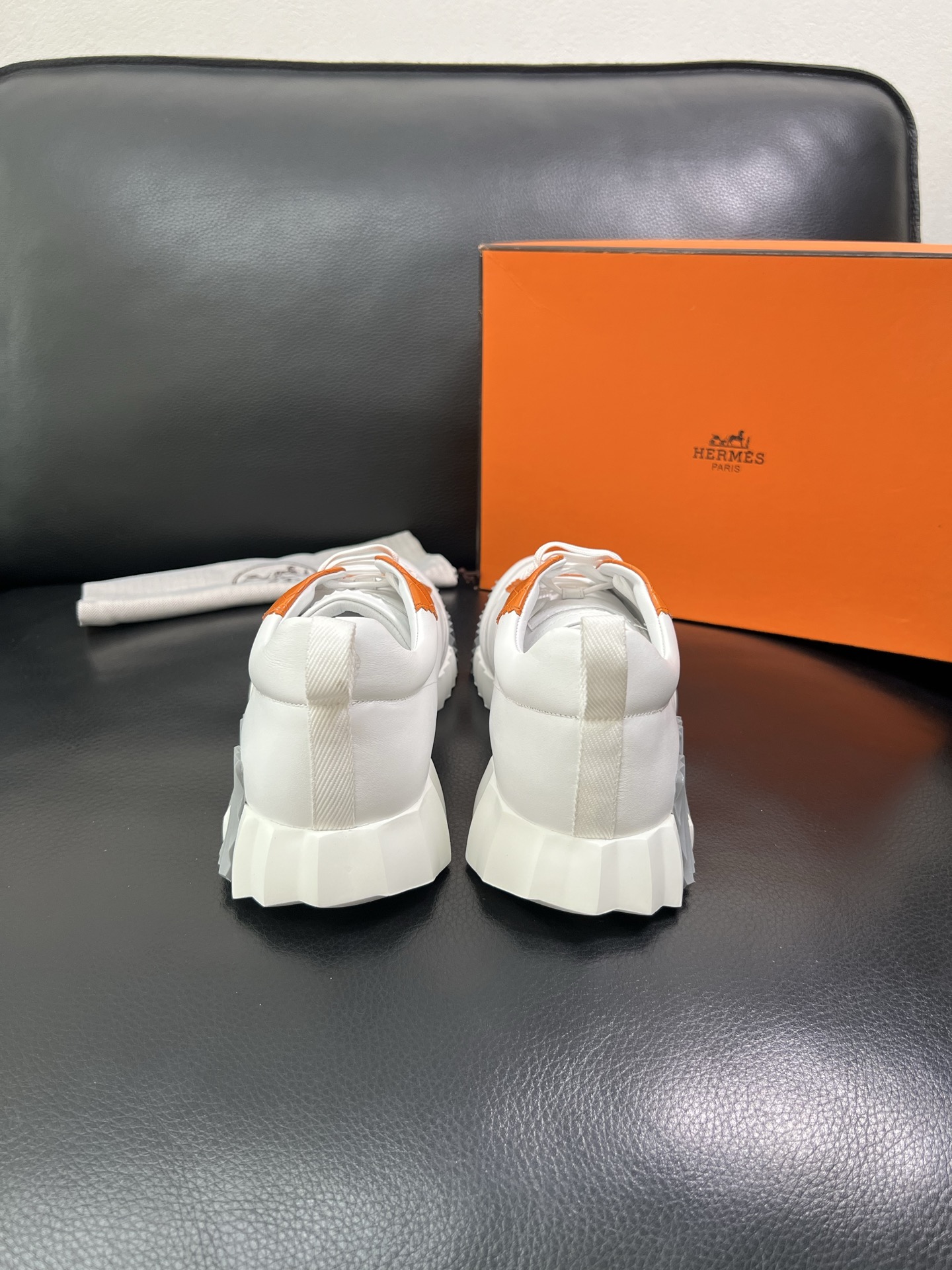 Hermes Leather Chunky Sneakers White/Orange
