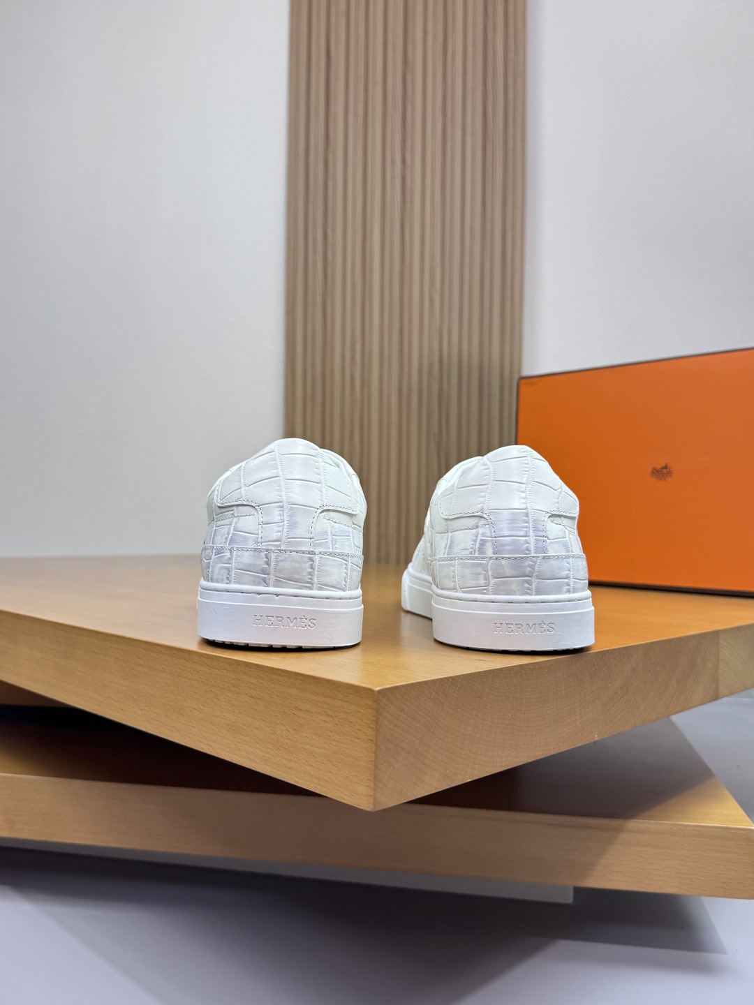 Hermes Croc-Embossed Leather Sneakers White