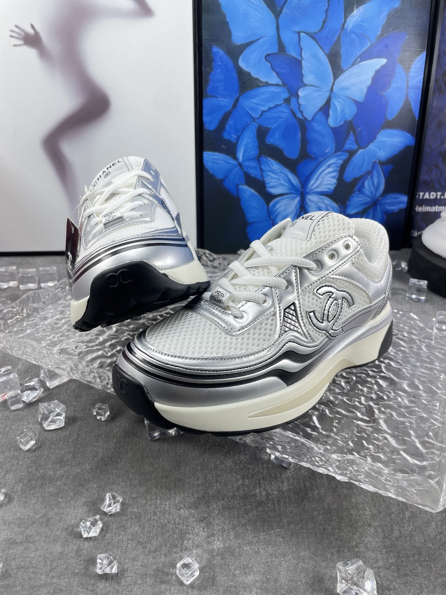 Chanel 8811 Chunky Mesh Sneakers Silver