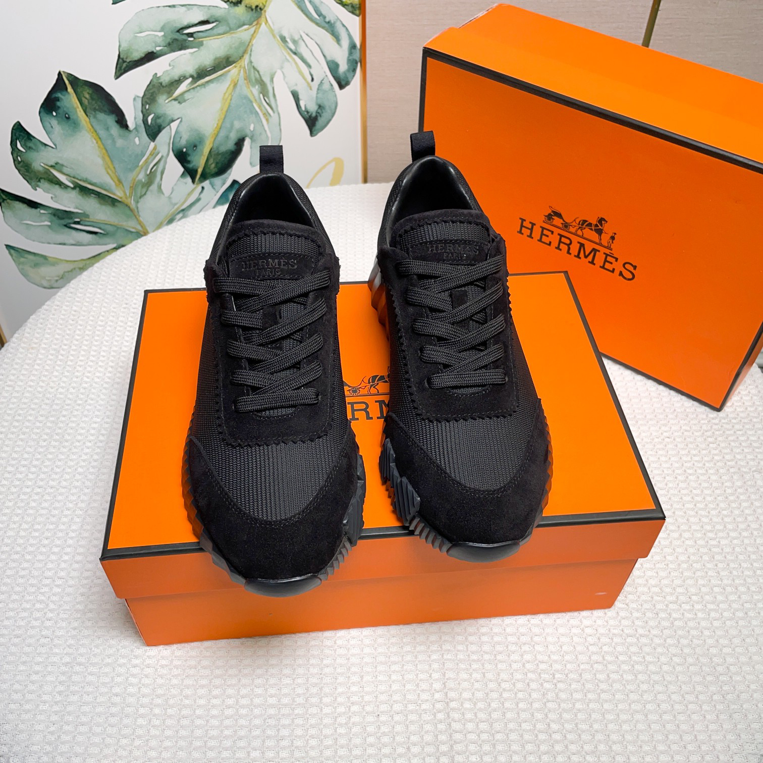 Hermes Canvas Suede H Sneaker Black