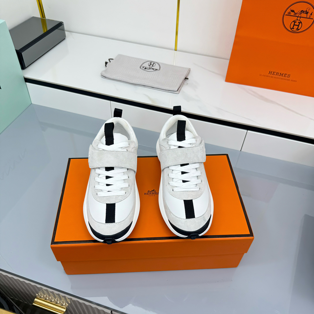 Hermes Loosneaker Velcro Sneakers White/Gray