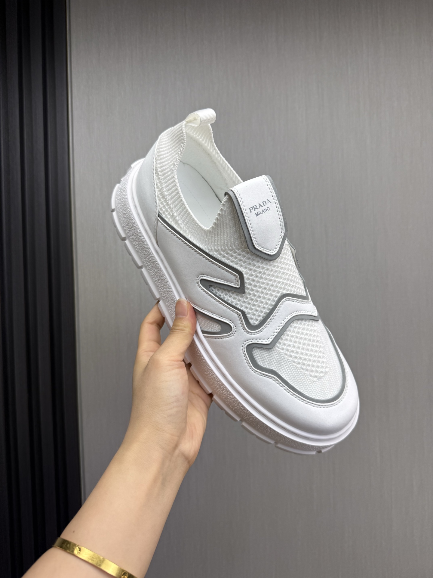 Prada Milano Mesh Slip-On Sneakers White
