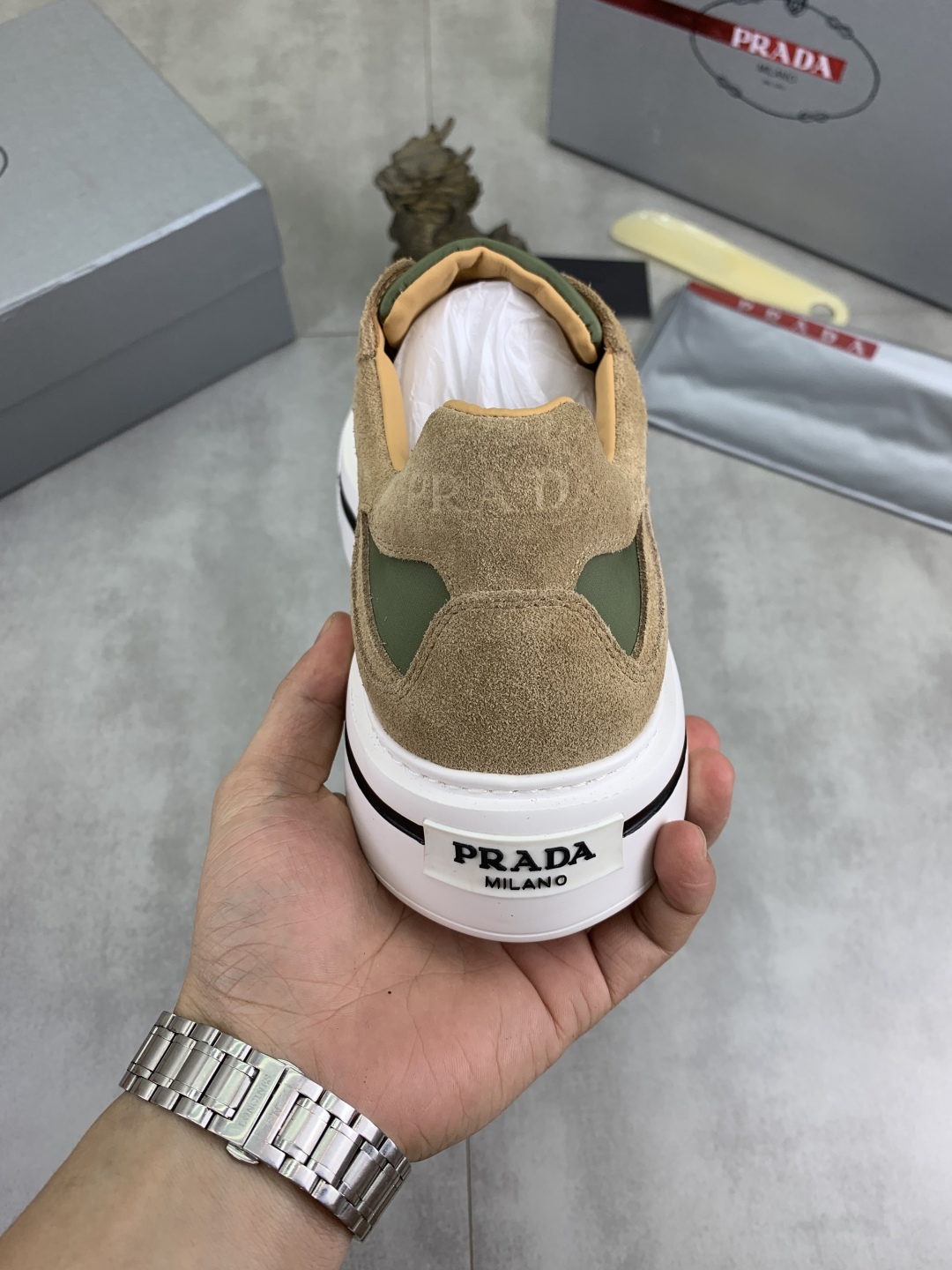 Prada Leather Suede Sneakers Multicolor