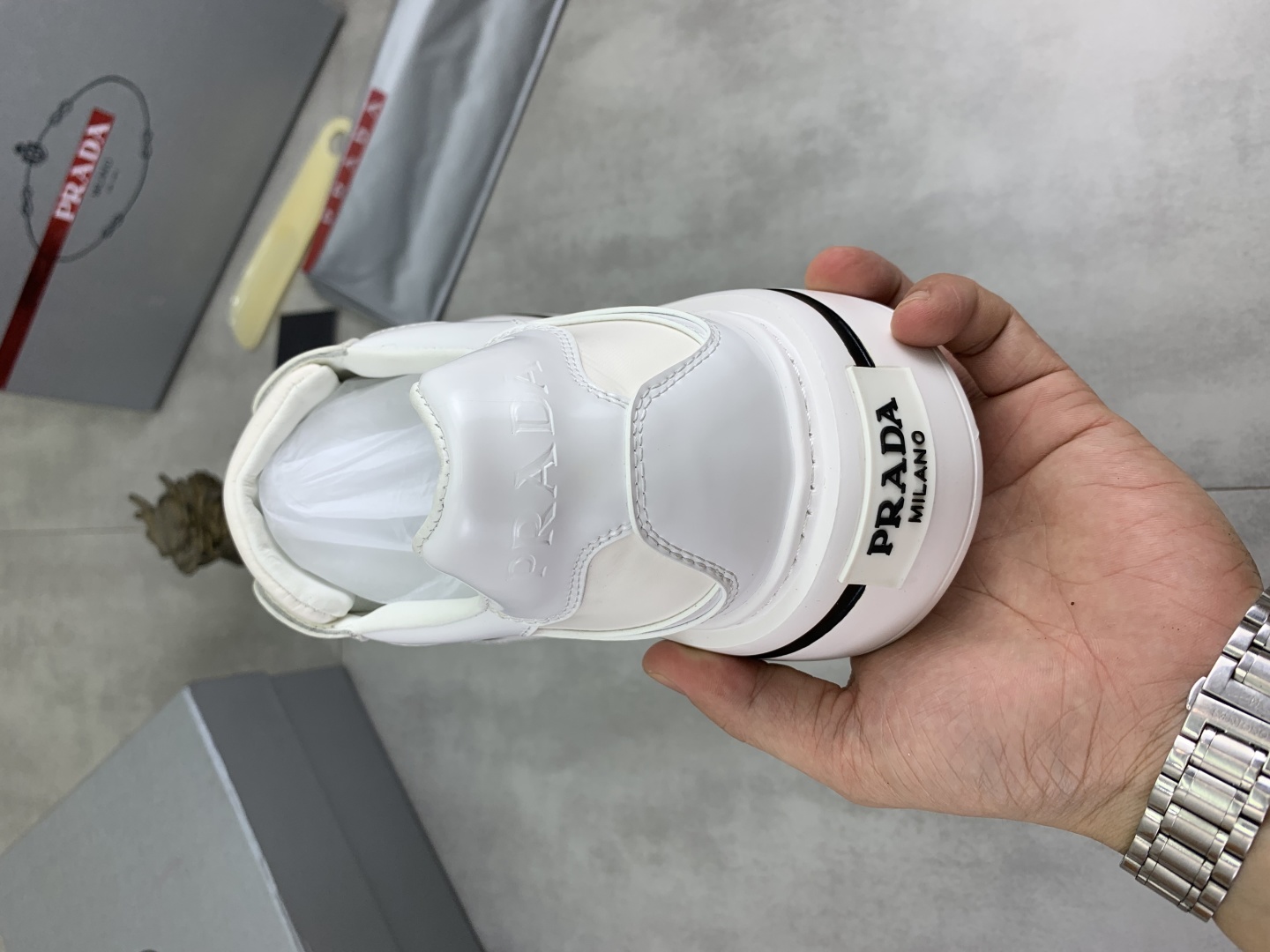 Prada Milano Leather Platform Sneakers White