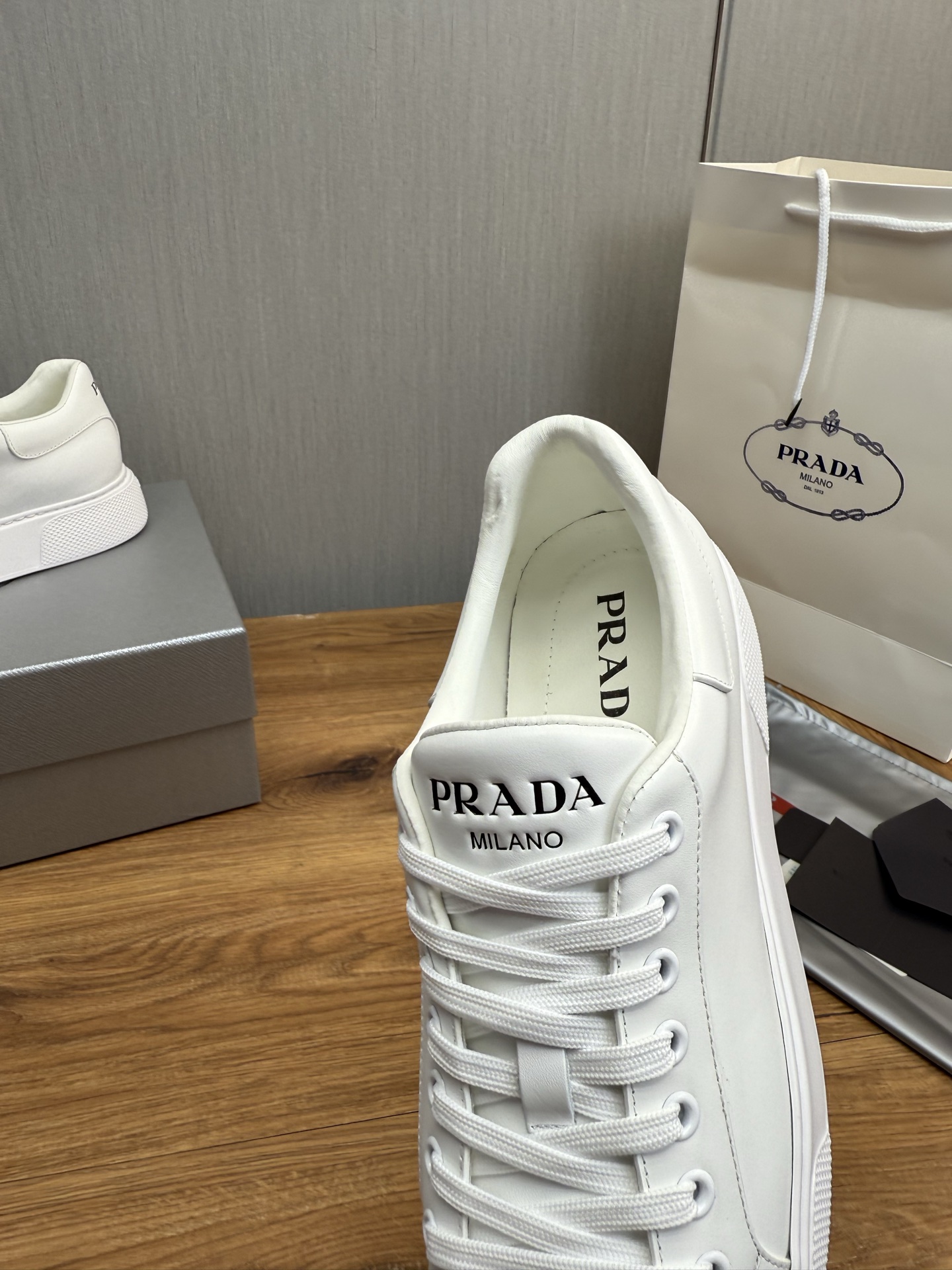 Prada Milano Leather Sneakers White