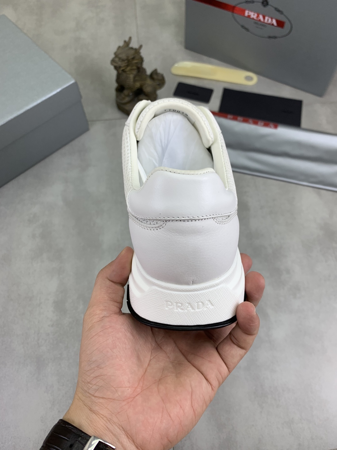 Prada Calf Leather Mesh Runner Sneakers White