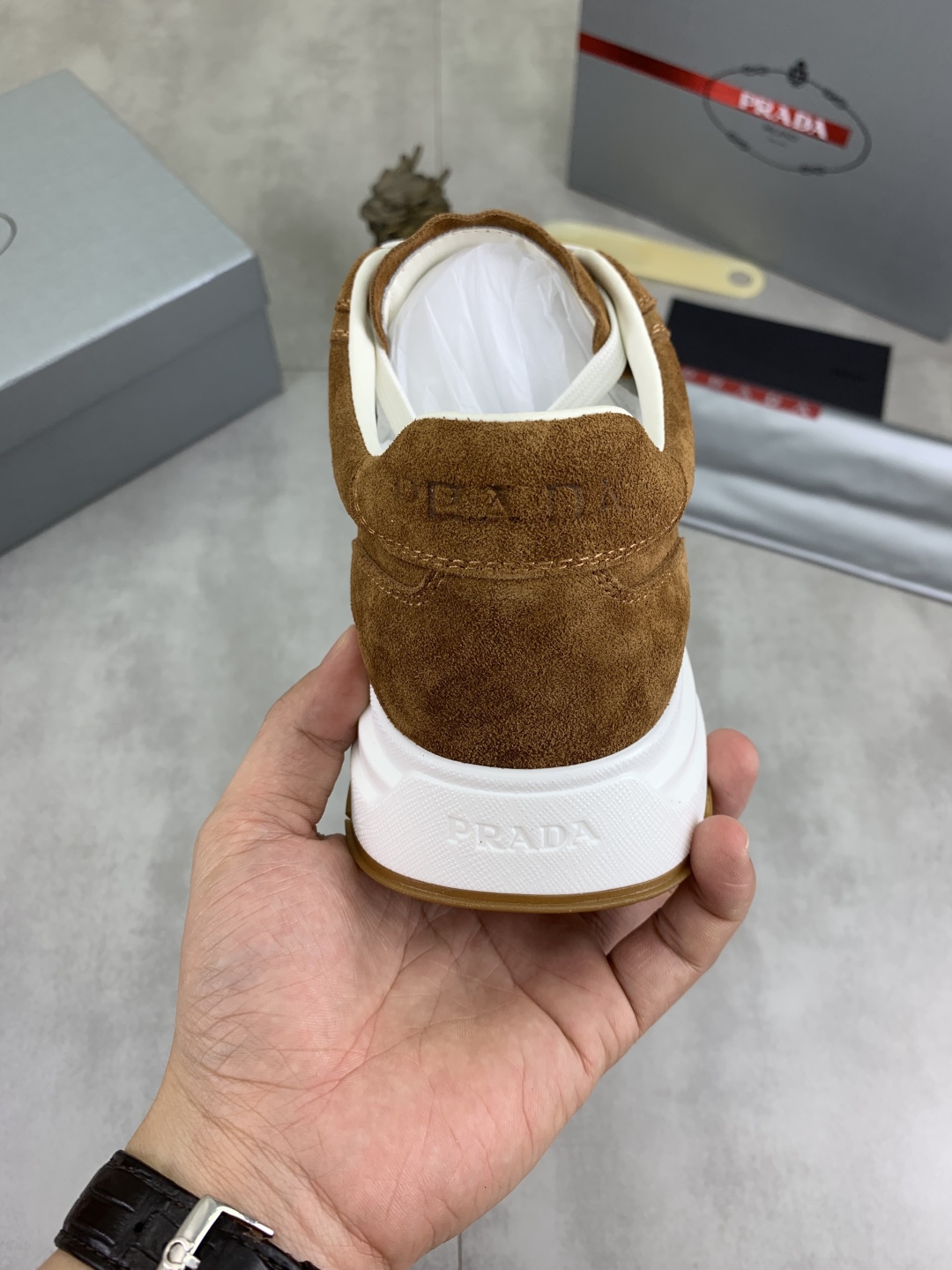 Prada Suede Low-Top Sneakers Brown