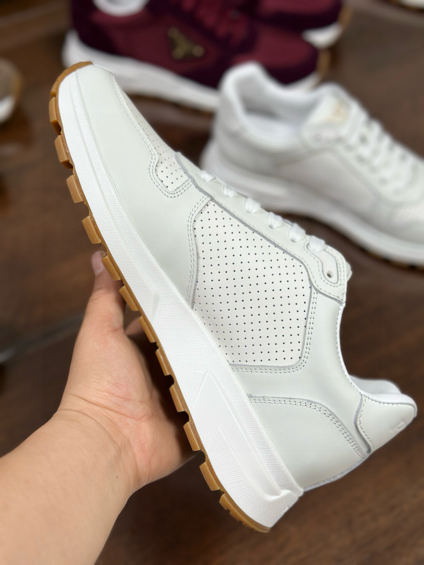 Prada Prax 2.0 Perforated Leather Sneakers White