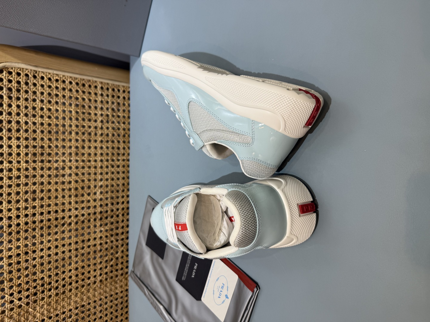 Prada Americas Cup Lace-Up Sneakers Light Blue