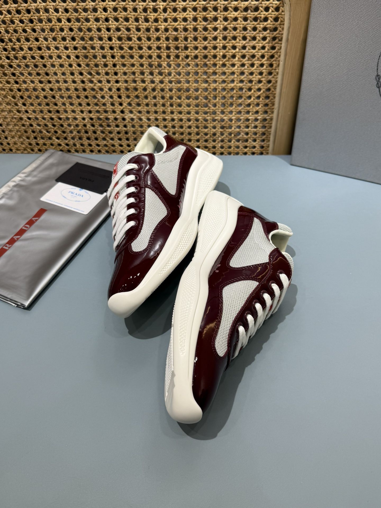 Prada Americas Cup Lace-Up Sneakers Burgundy