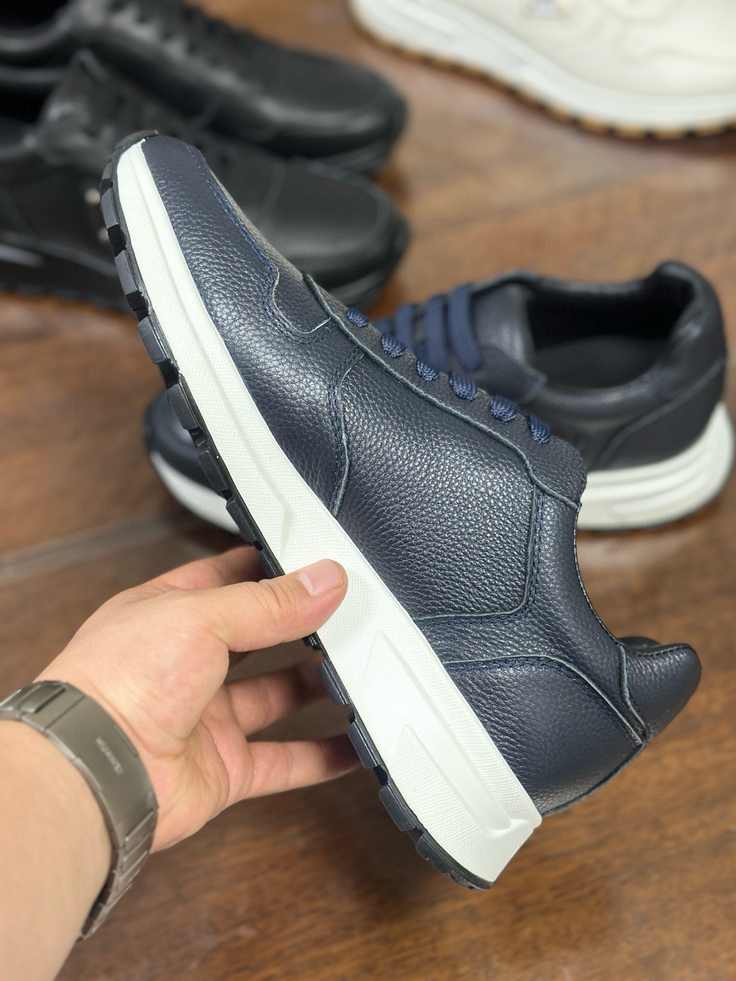 Prada Prax 2.0 Leather Sneakers Navy