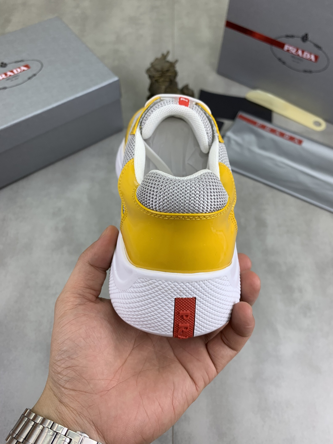 Prada Leather Mesh Sneakers Yellow