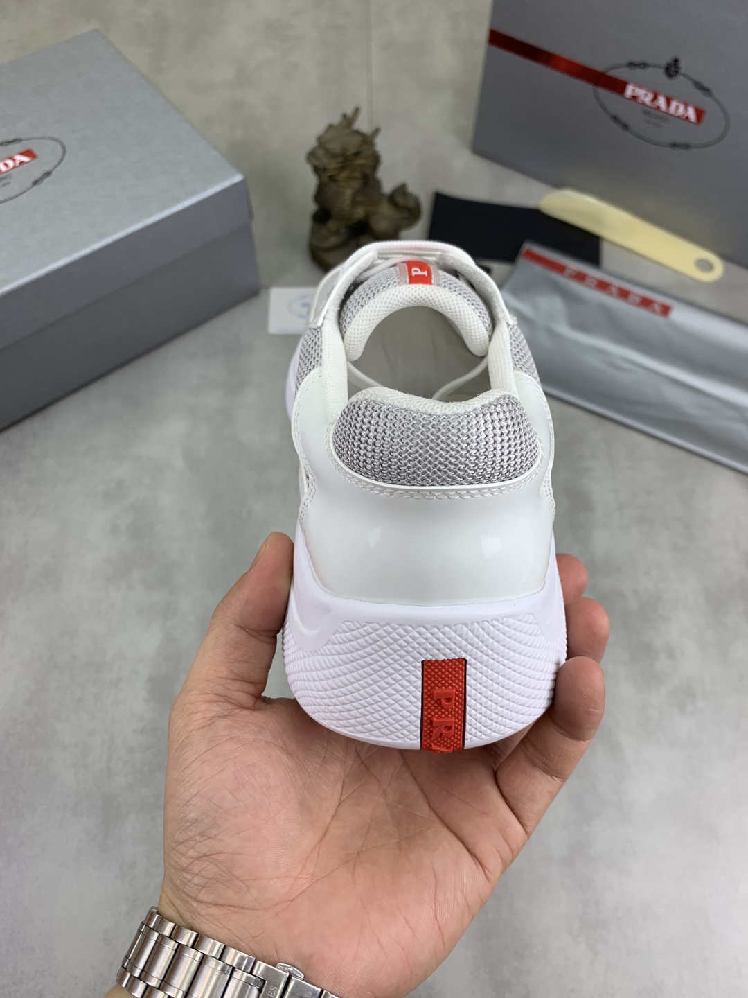 Prada Mesh Leather Sneakers White
