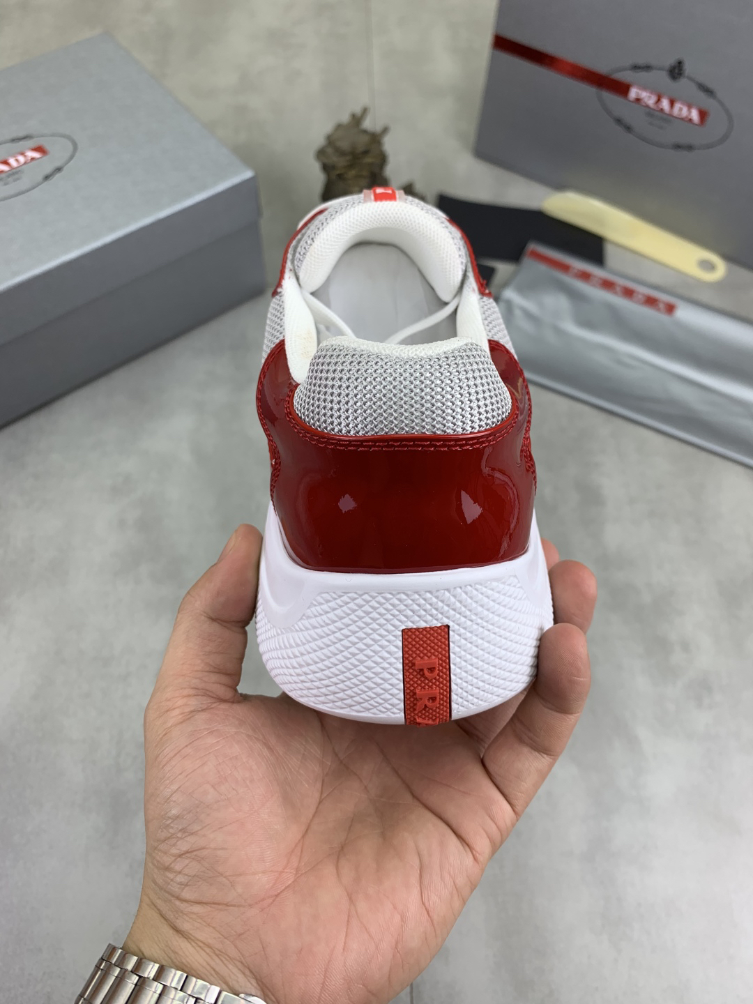 Prada Leather Mesh Sneakers Red/White
