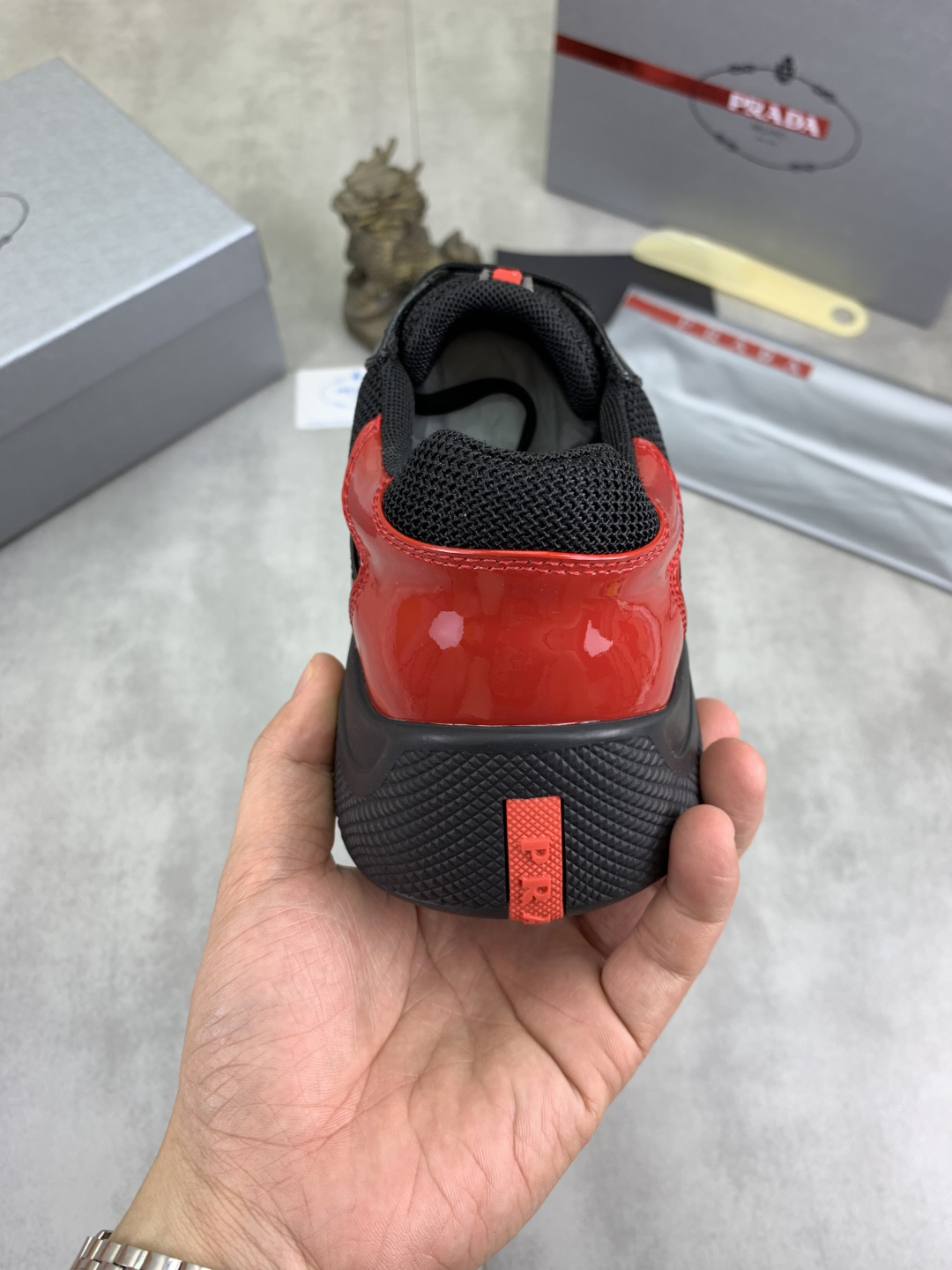 Prada Leather Mesh Sneakers Black/Red