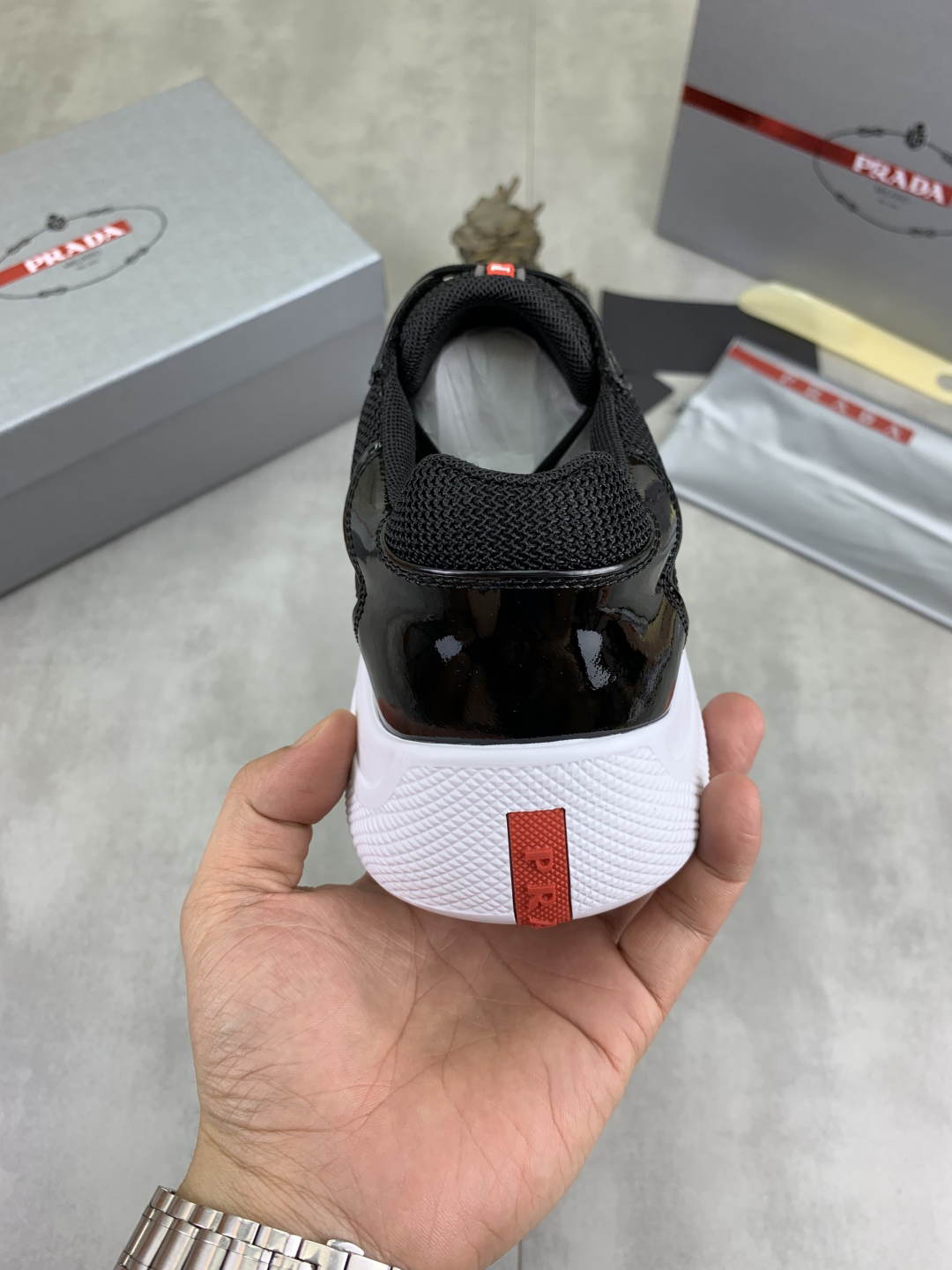 Prada Patent Leather Low-Top Sneakers Black