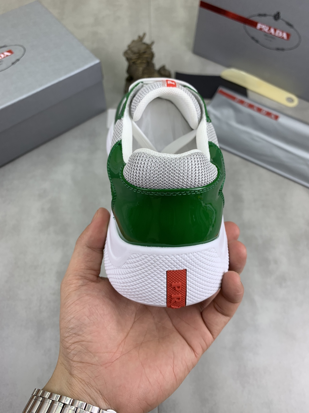 Prada Leather Mesh Low-Top Sneakers Green