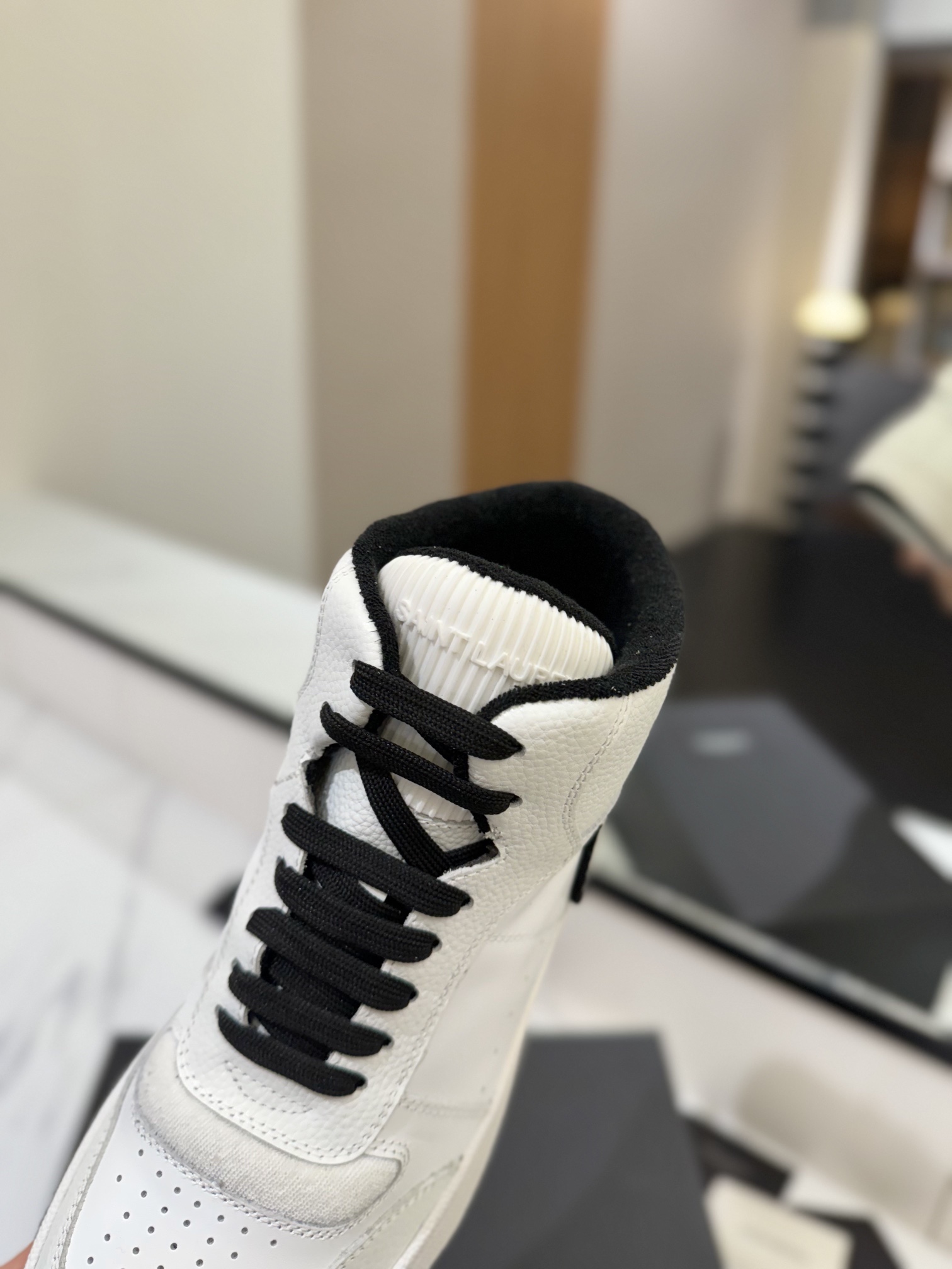 YSL SL61 Leather High-Top Sneakers White/Black