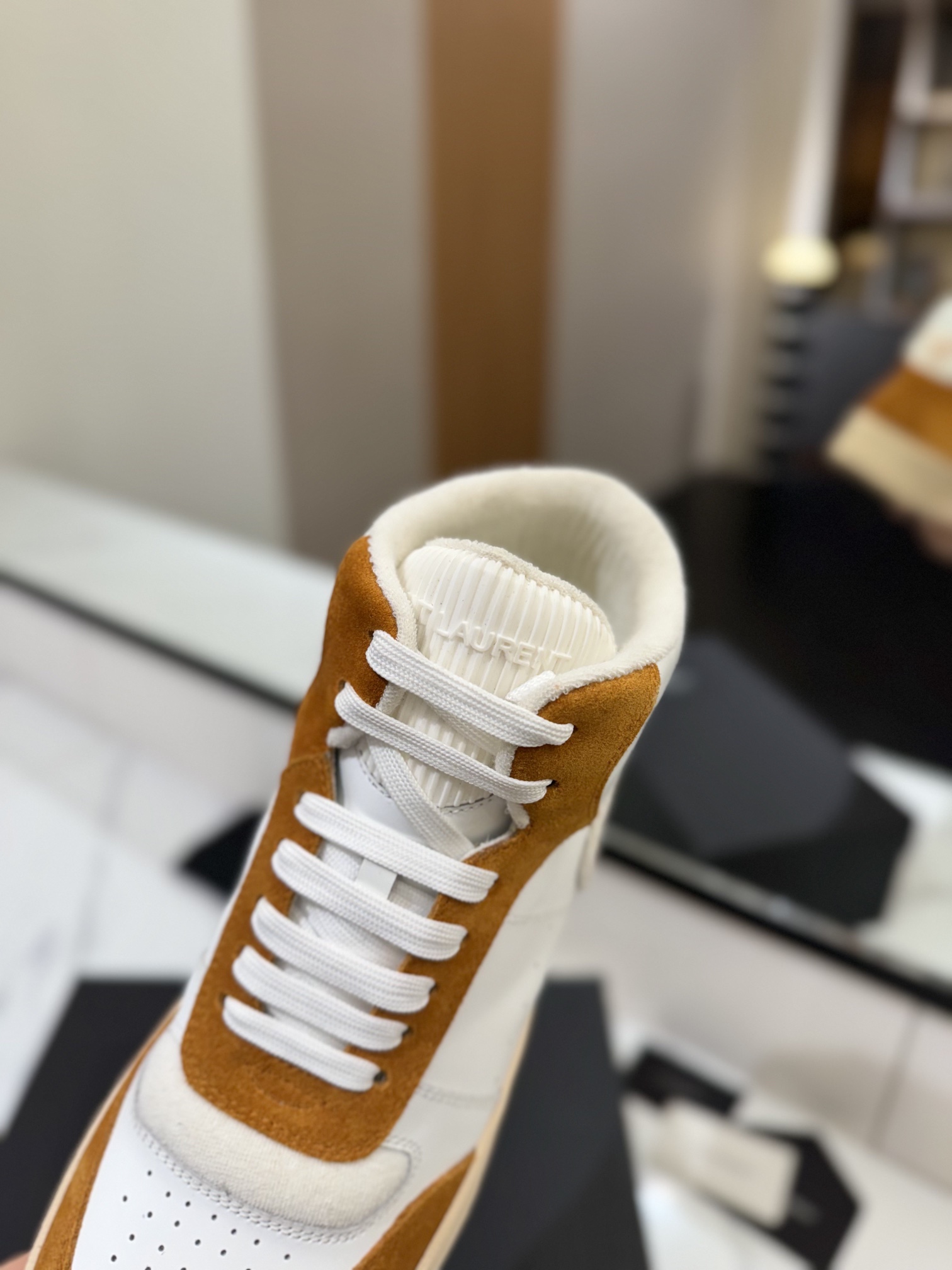 YSL SL80 High-Top Sneakers White/Brown