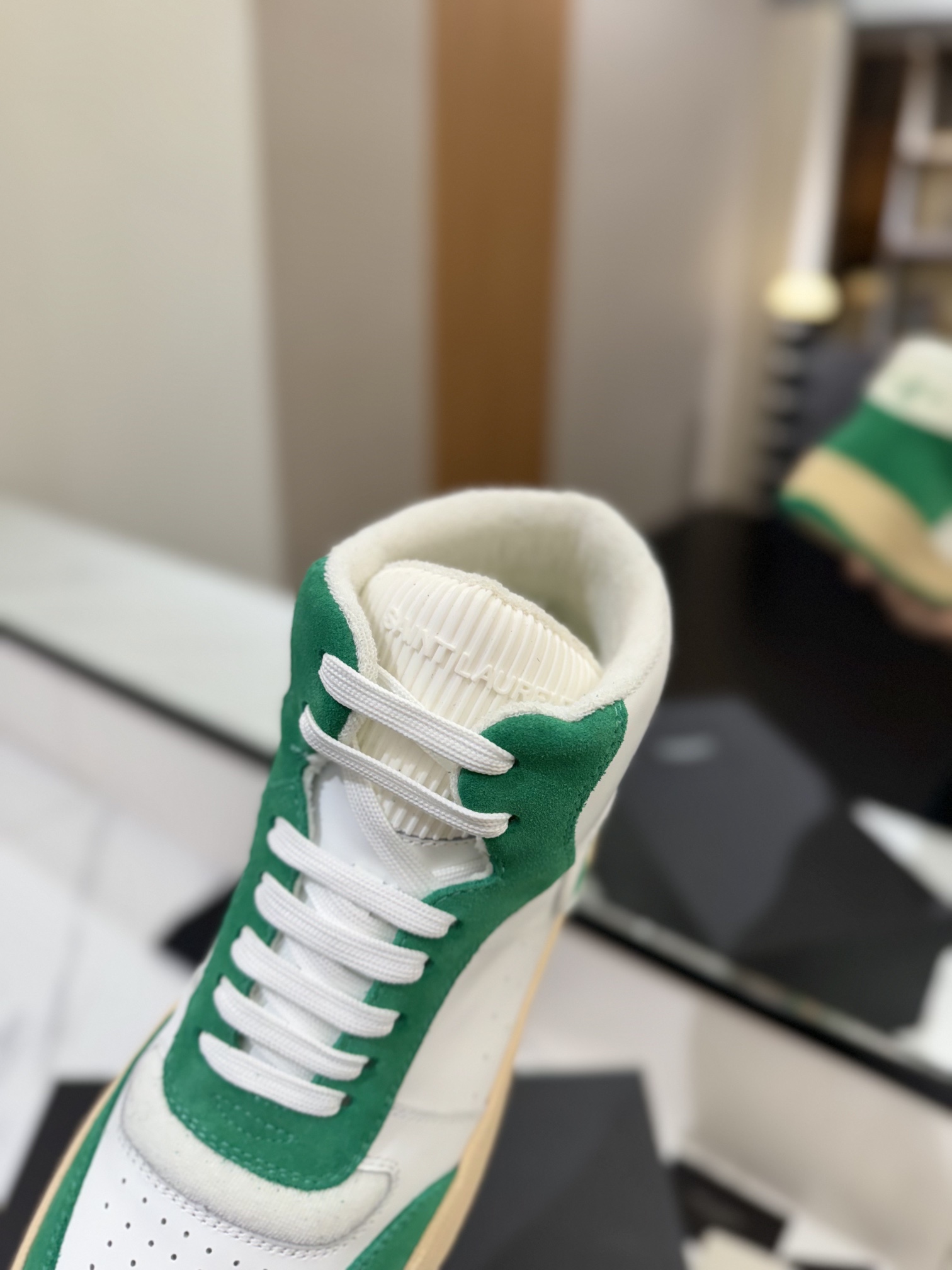 YSL SL80 High-Top Leather Sneakers Green
