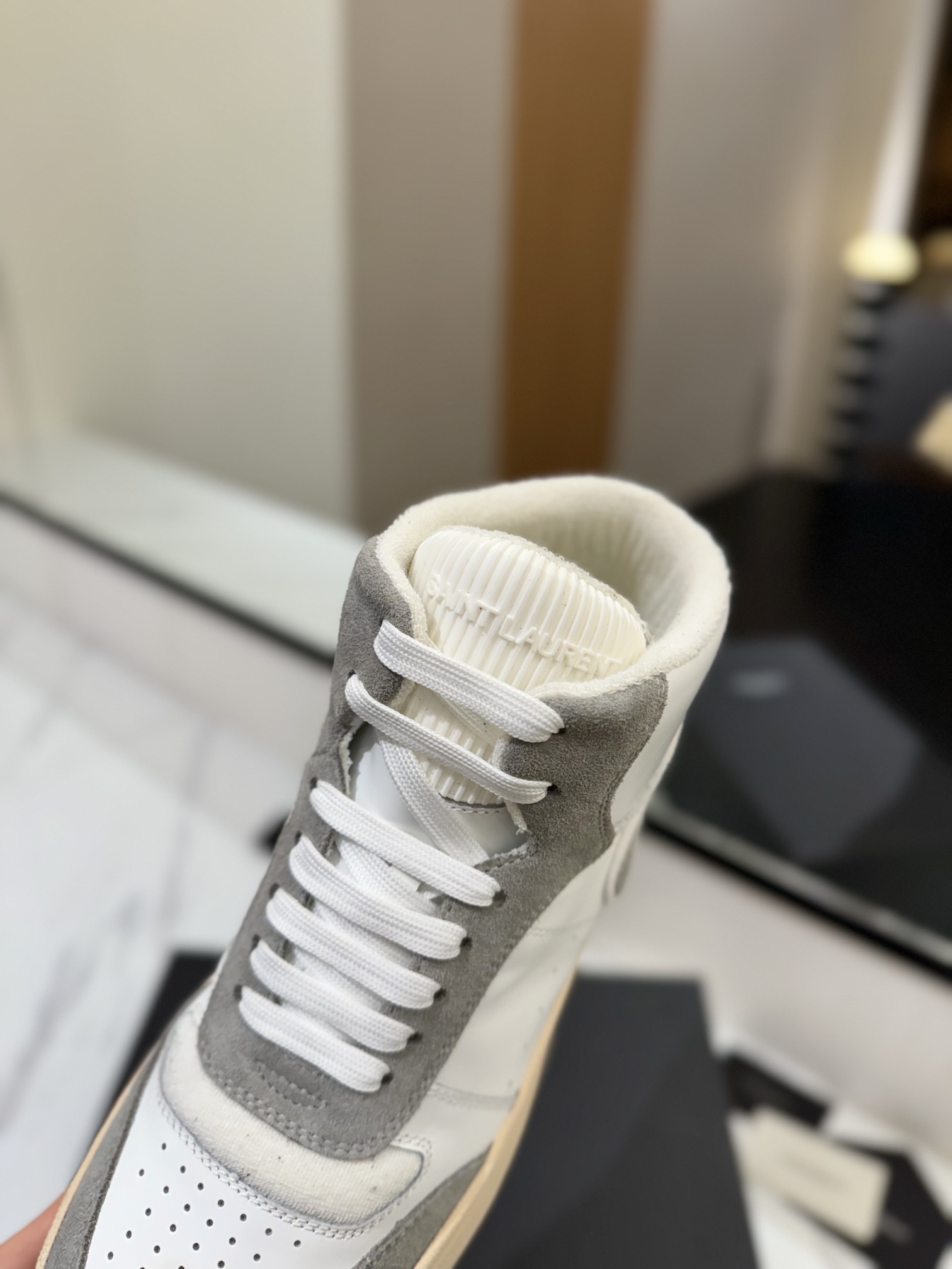 Saint Laurent SL61 Leather High-Top Sneakers White/Grey