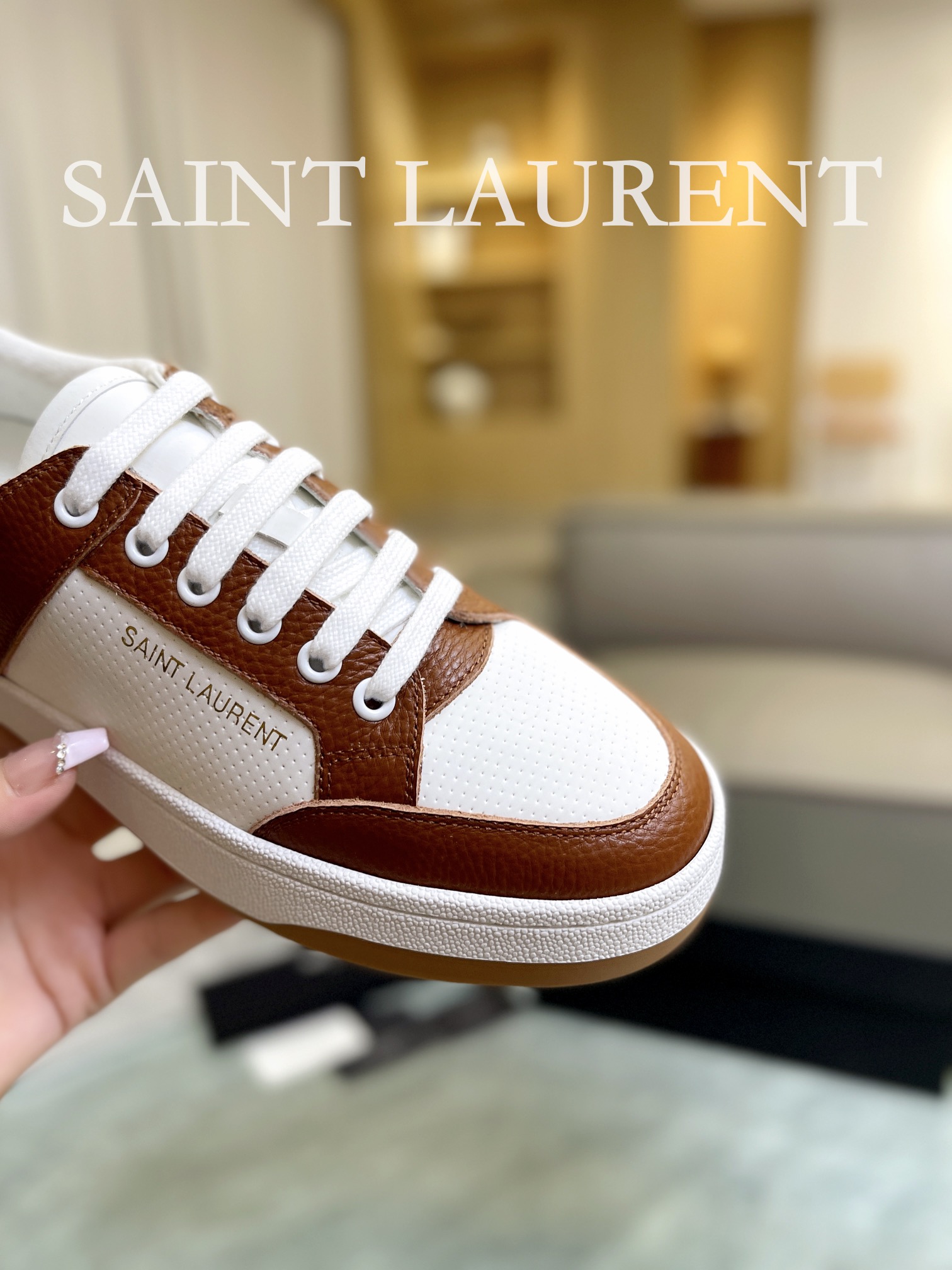 YSL SL61 Leather Sneakers Brown/White