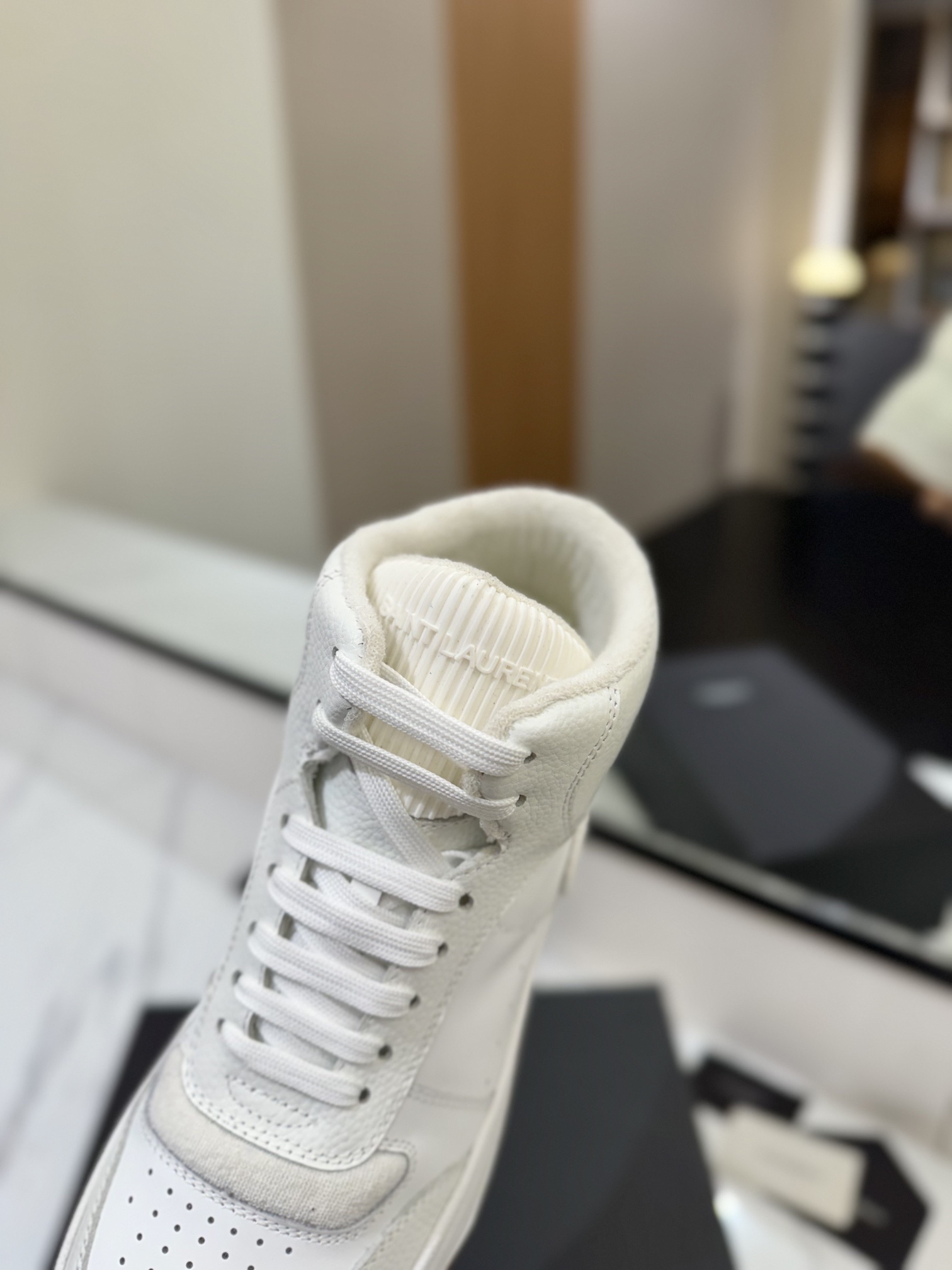 YSL SL61 Leather High-Top Sneakers White