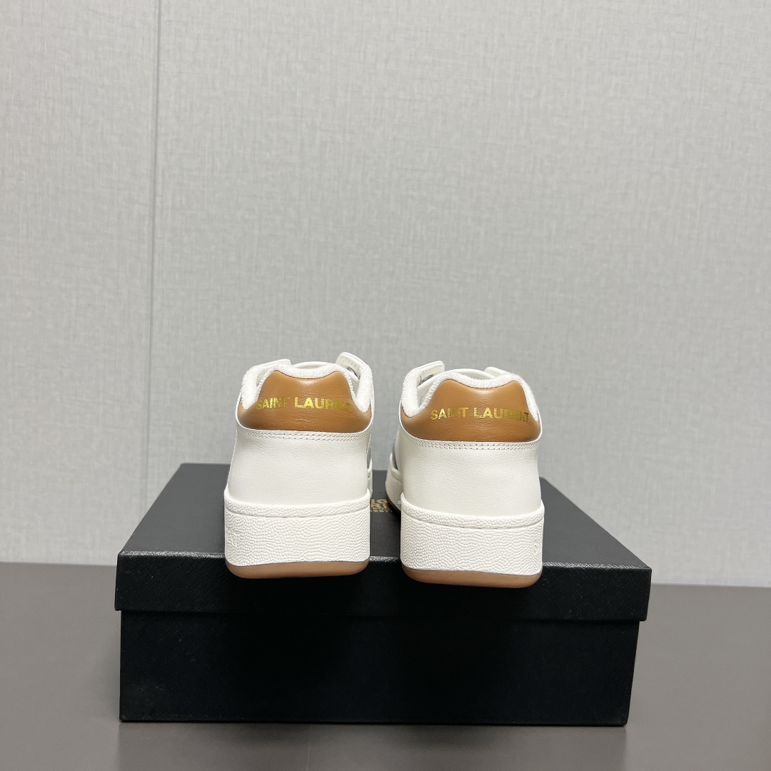 YSL SL/61 Low-Top Leather Sneakers White/Grey/Tan