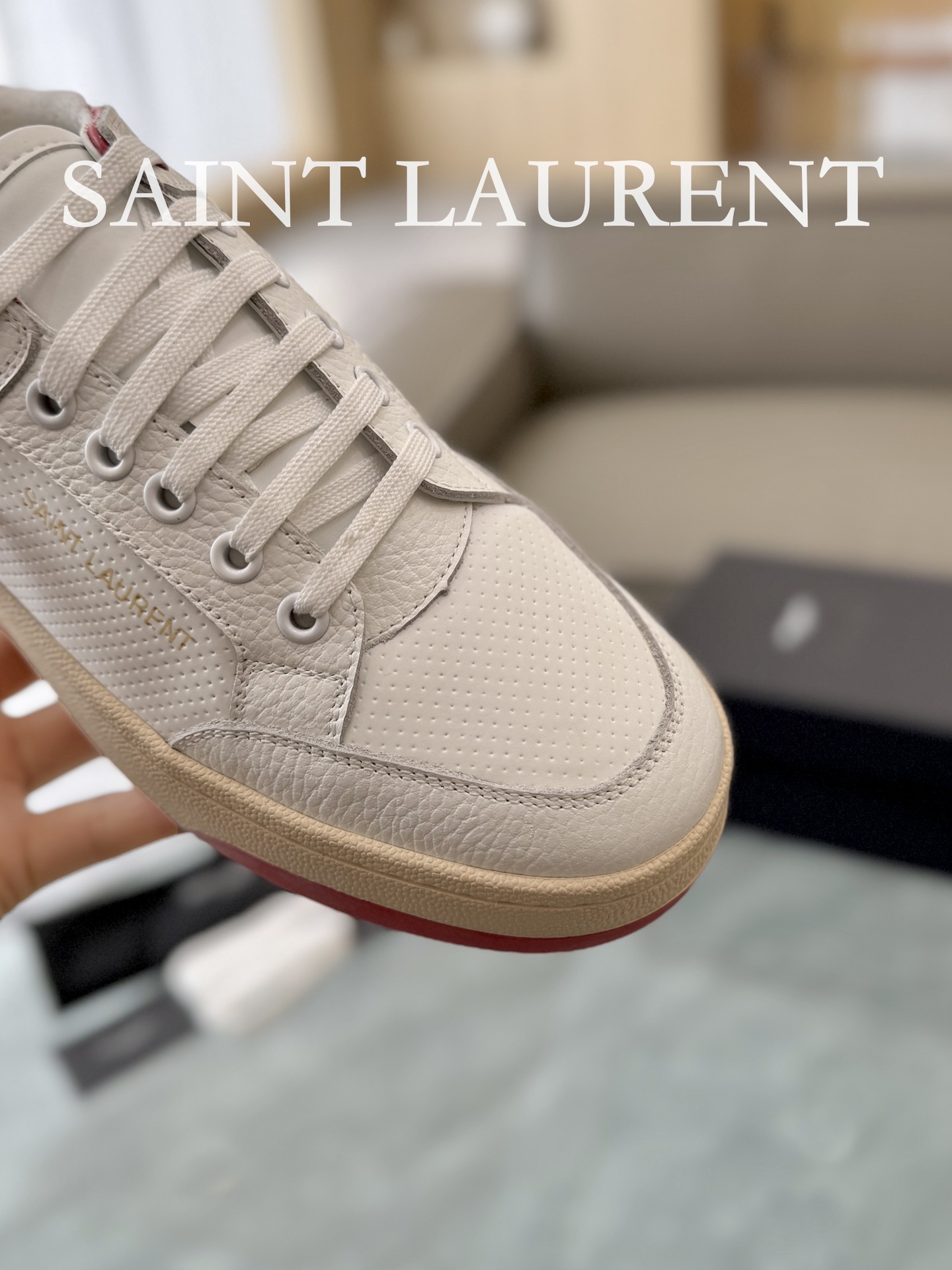 YSL SL61 Leather Low-Top Sneakers White/Red