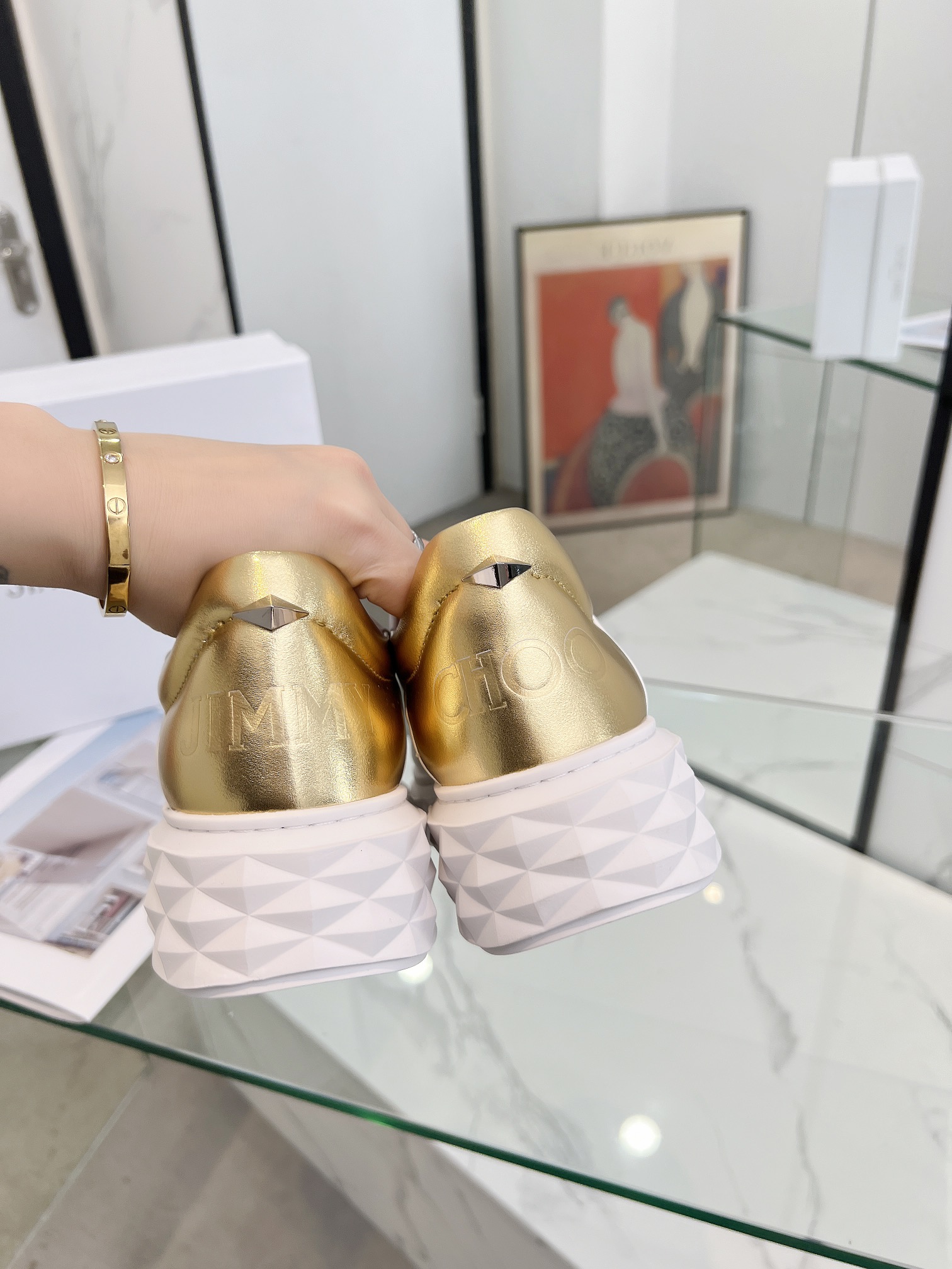 Jimmy Choo Diamond Sneakers White Gold