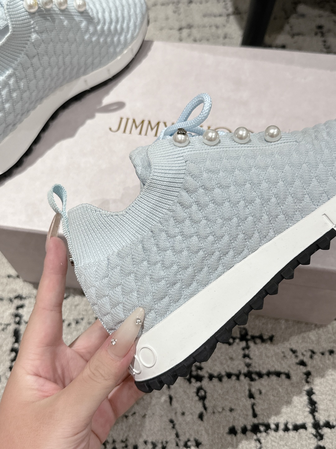 Jimmy Choo Knit Sock Sneakers Light Blue