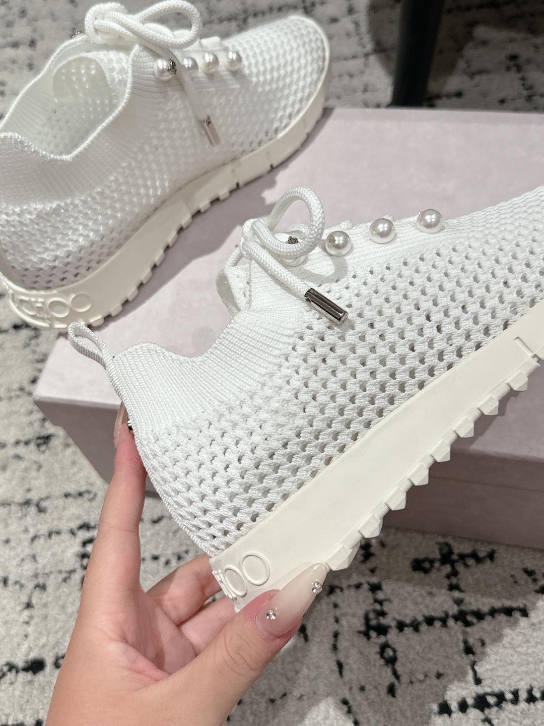 Jimmy Choo Pearl Knit Sock Sneakers White
