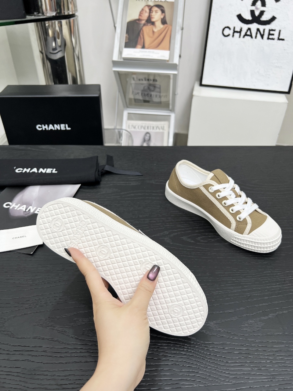 Chanel Vintage Canvas Sneakers Khaki