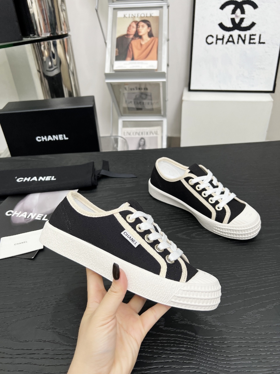 Chanel Vintage Canvas Sneakers Black