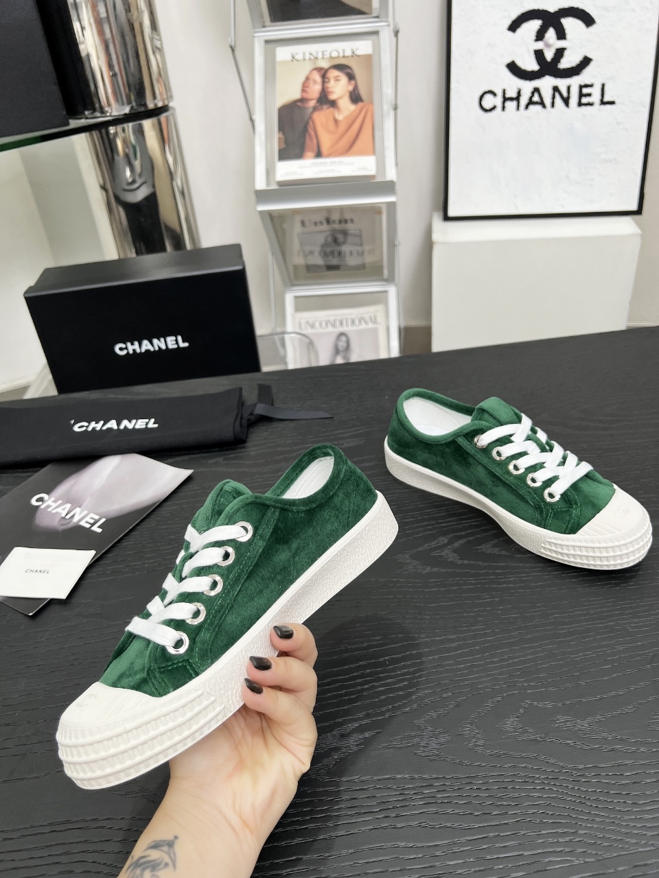 Chanel Vintage Suede Sneakers Green
