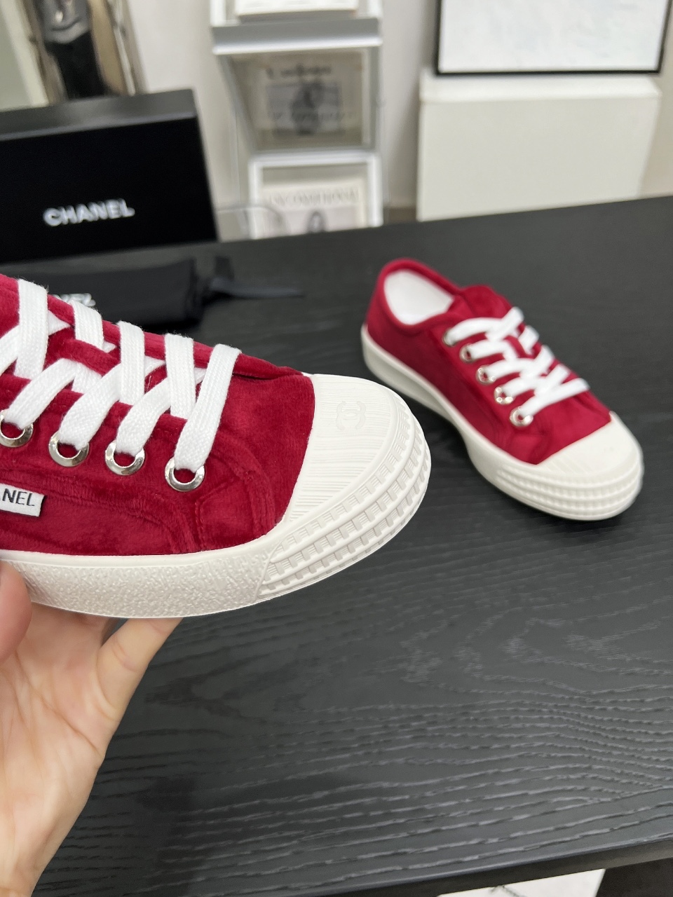 Chanel Vintage Coco Suede Sneakers Red