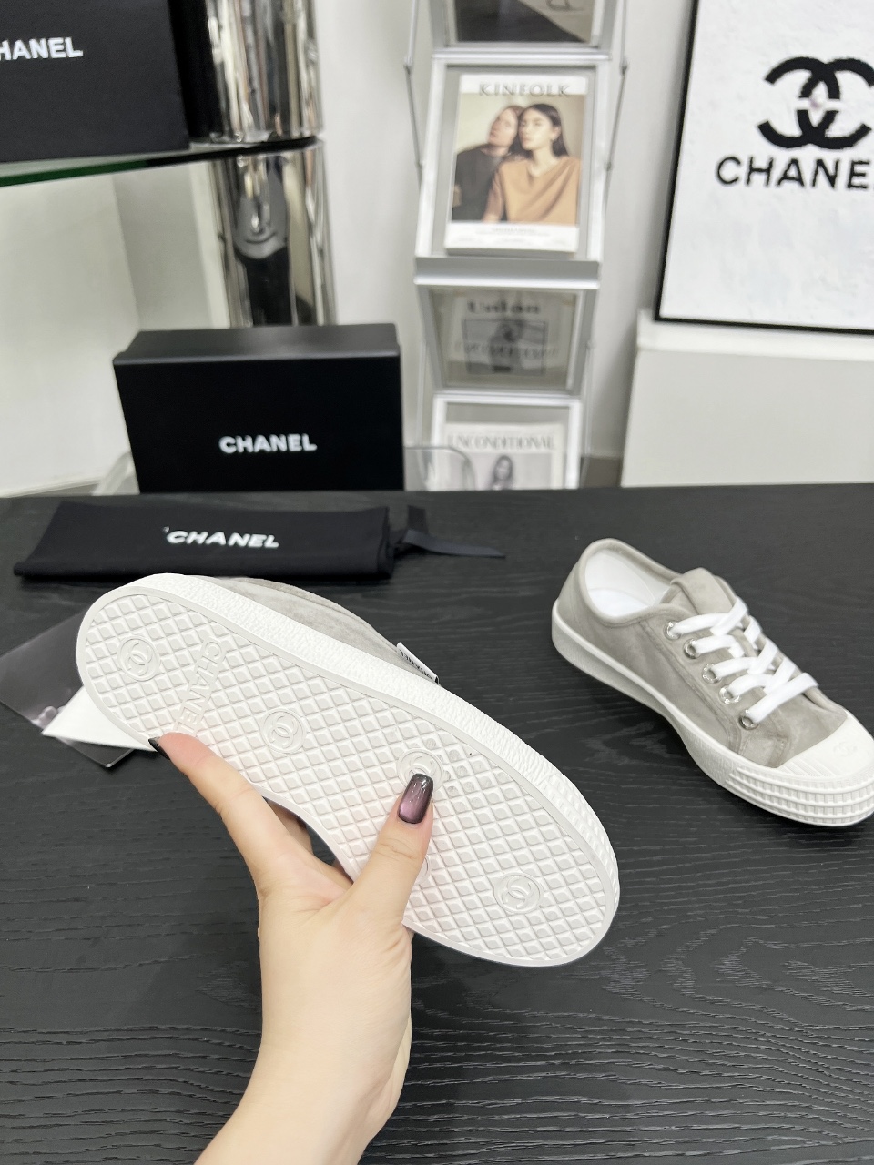 Chanel Vintage Coco Low-Top Sneakers Gray