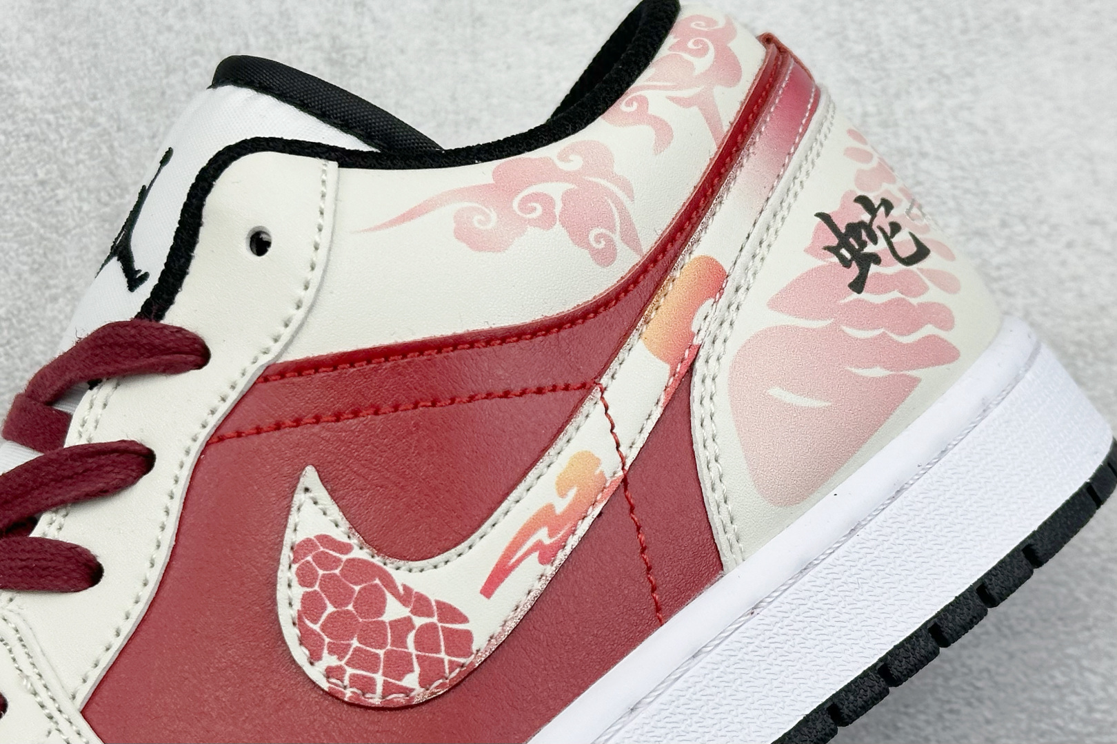 Jordan 1 Low Snake Custom Sneakers Red/White