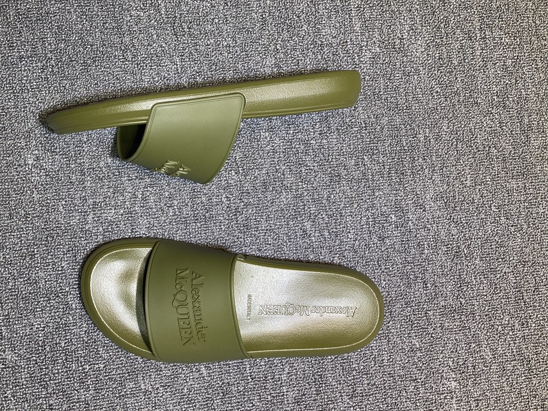 Alexander McQueen Logo Slide Sandals Olive Green