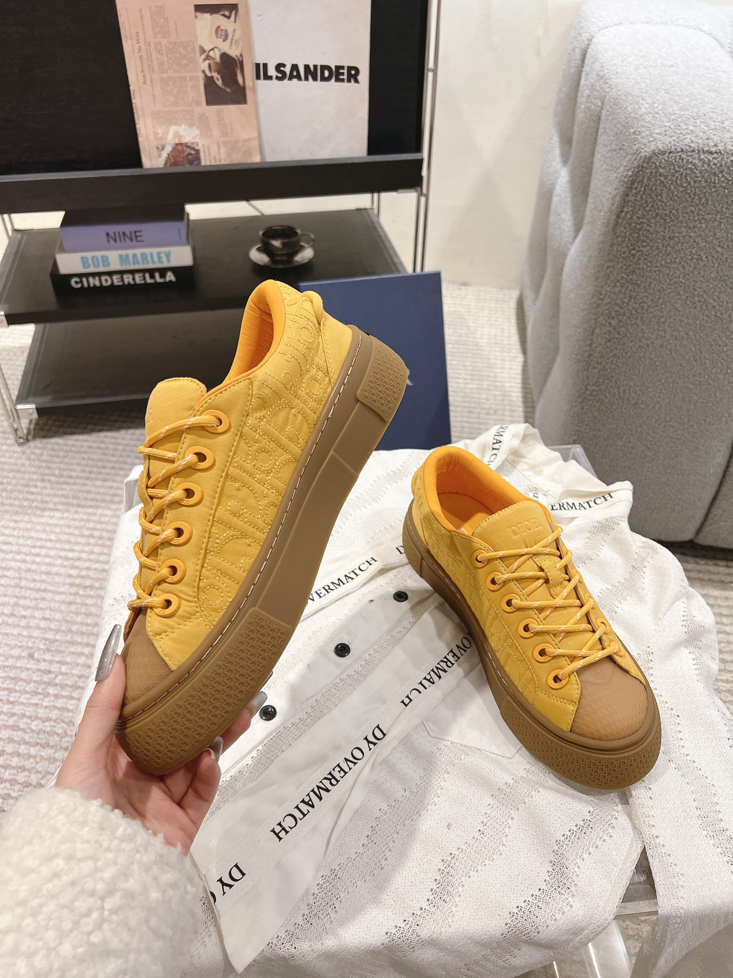 Dior B33 CD Diamond Low-Top Sneakers Yellow