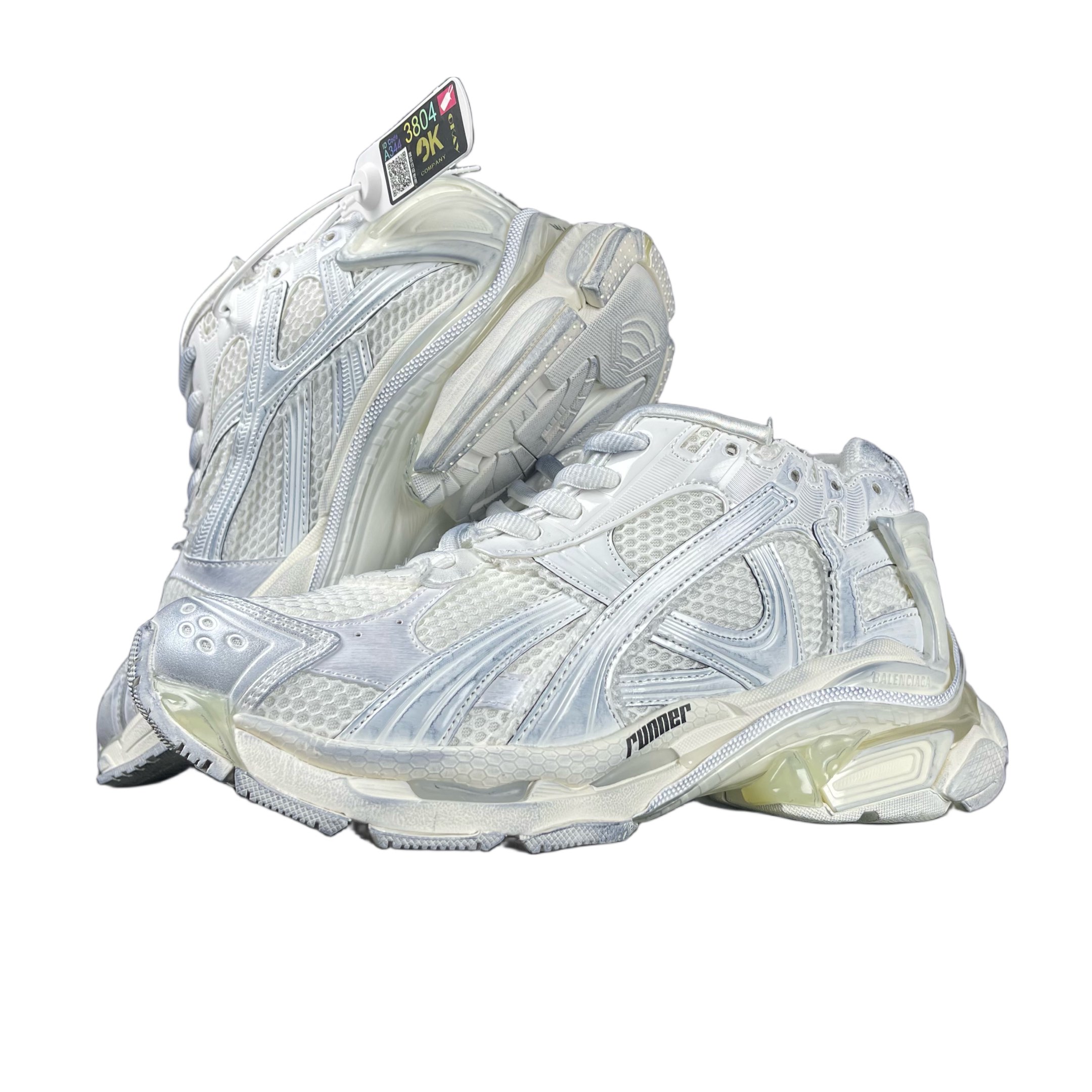 Balenciaga Runner Distressed Dad Sneakers Silver/White