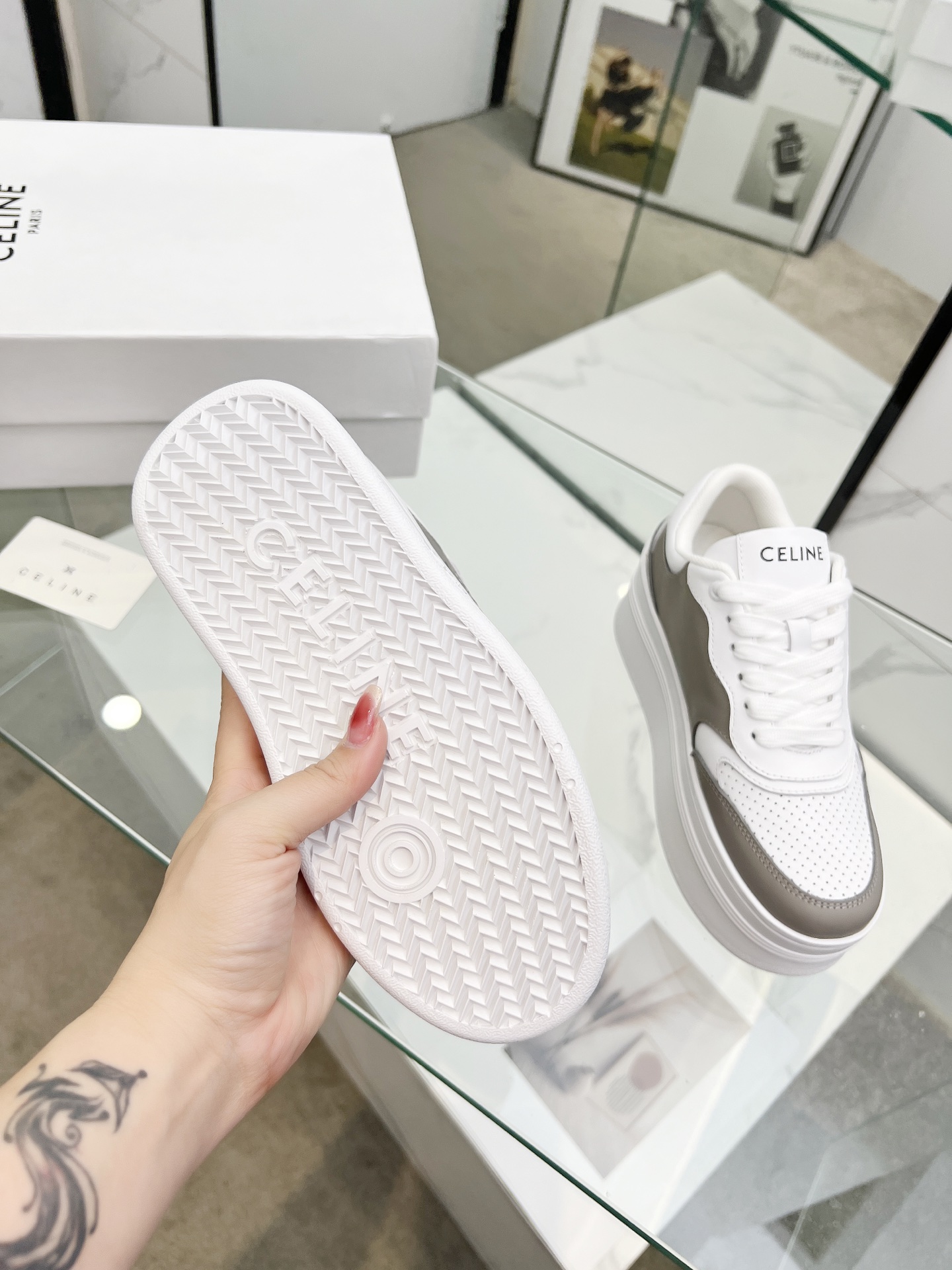 Celine Triomphe Wedge Sneakers Grey