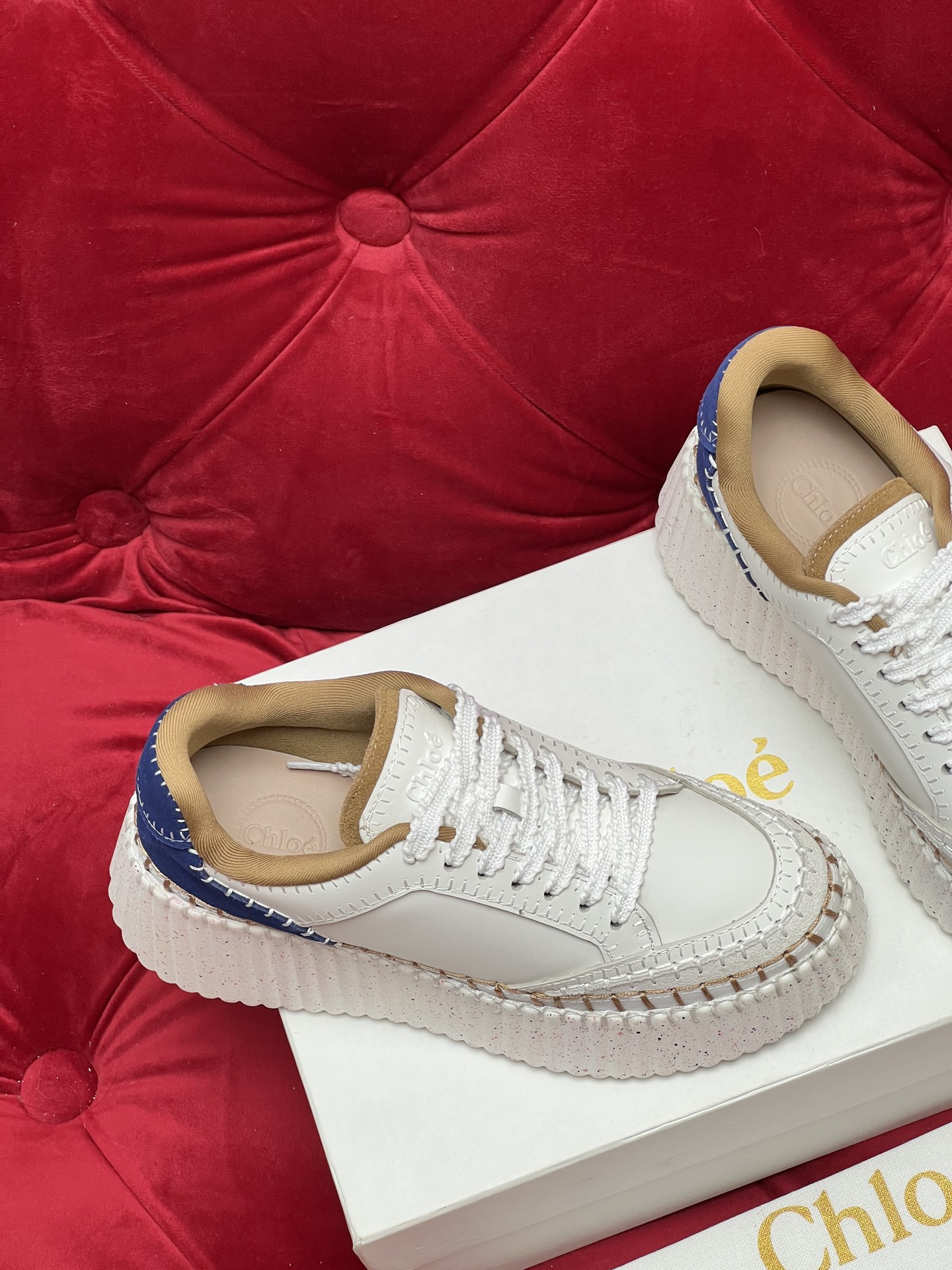 Chloe Platform Casual Sneakers White Blue