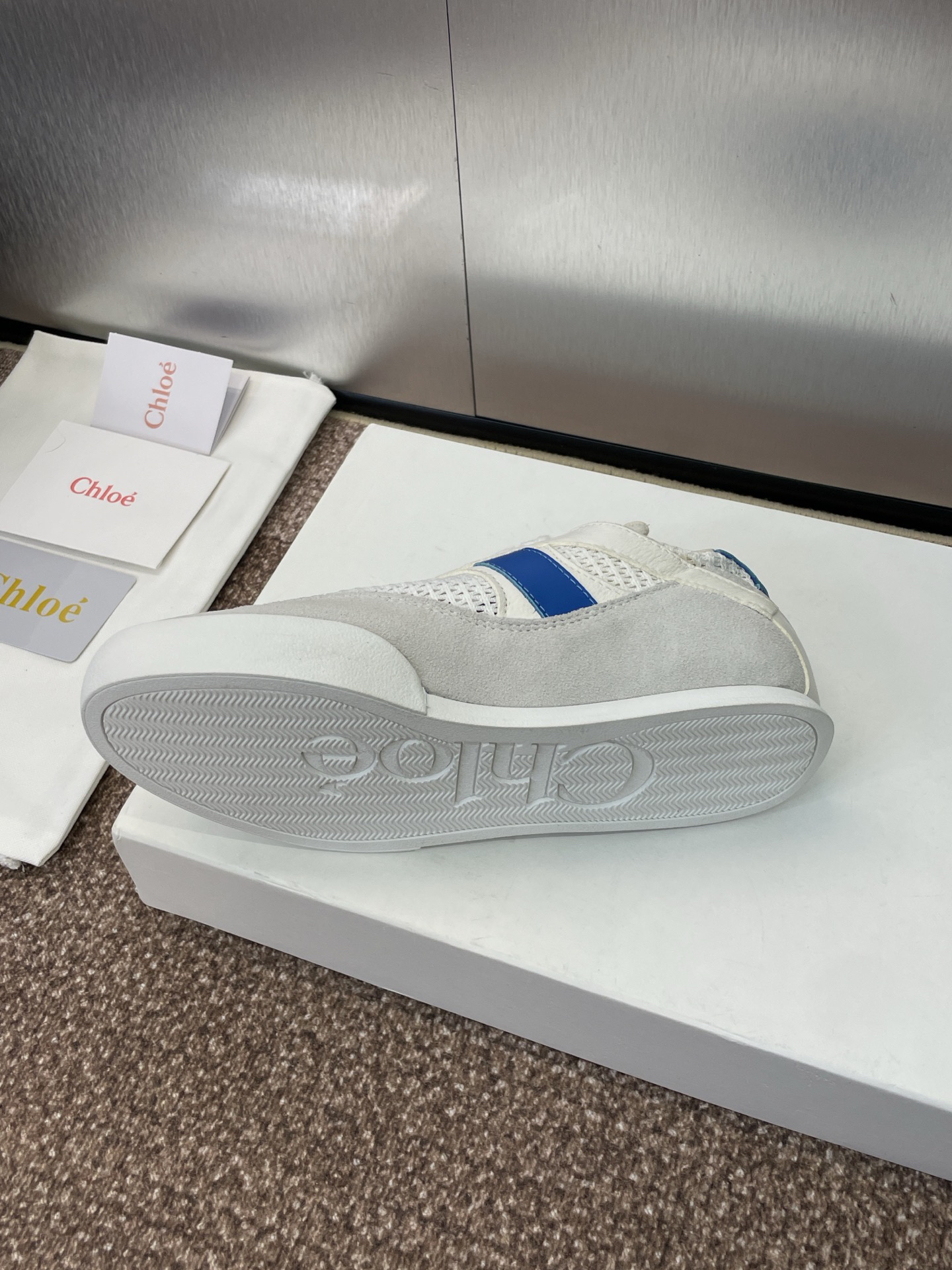 Chloe Leather Mesh Retro Sneaker White/Blue