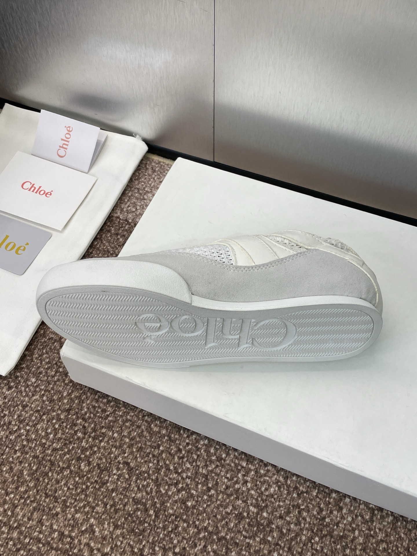Chloe Leather Mesh Retro Sneakers White