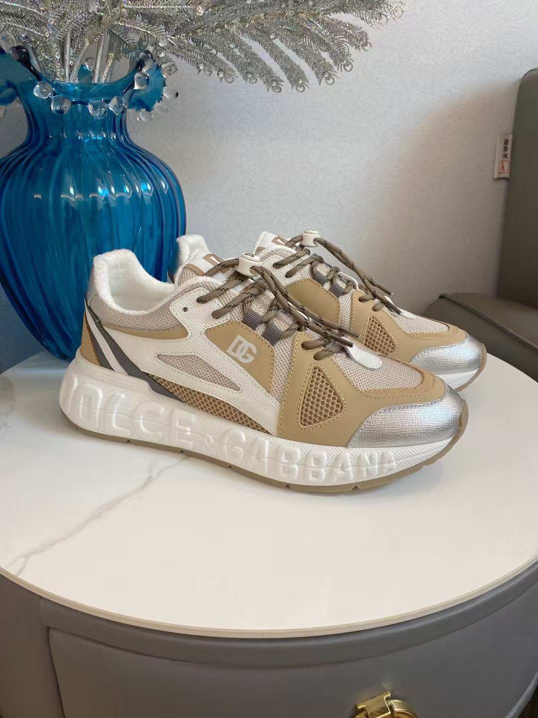D&G Leather Mesh Sneakers Khaki