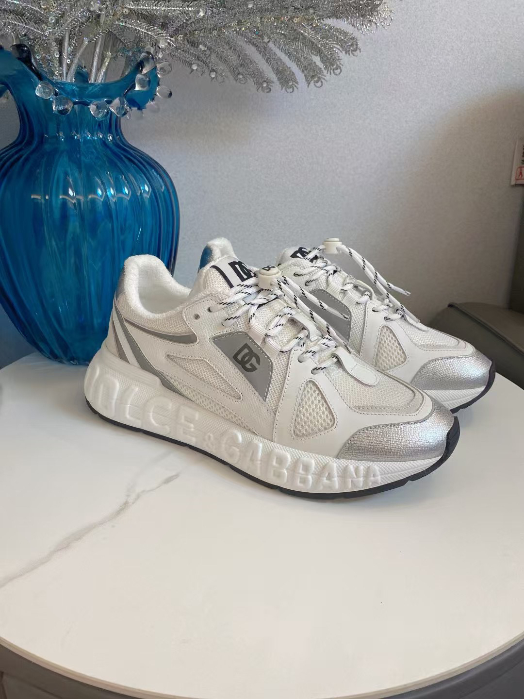 Dolce & Gabbana Leather Mesh Sneakers White/Silver